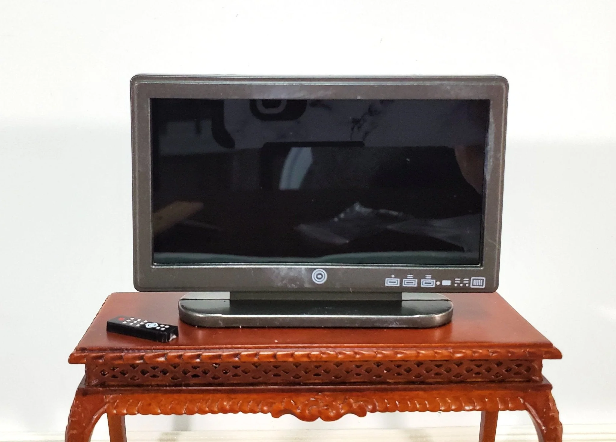 Dollhouse Television TV Set Modern Flat Screen with Remote 2" x 3 3/8" Miniature Accessory