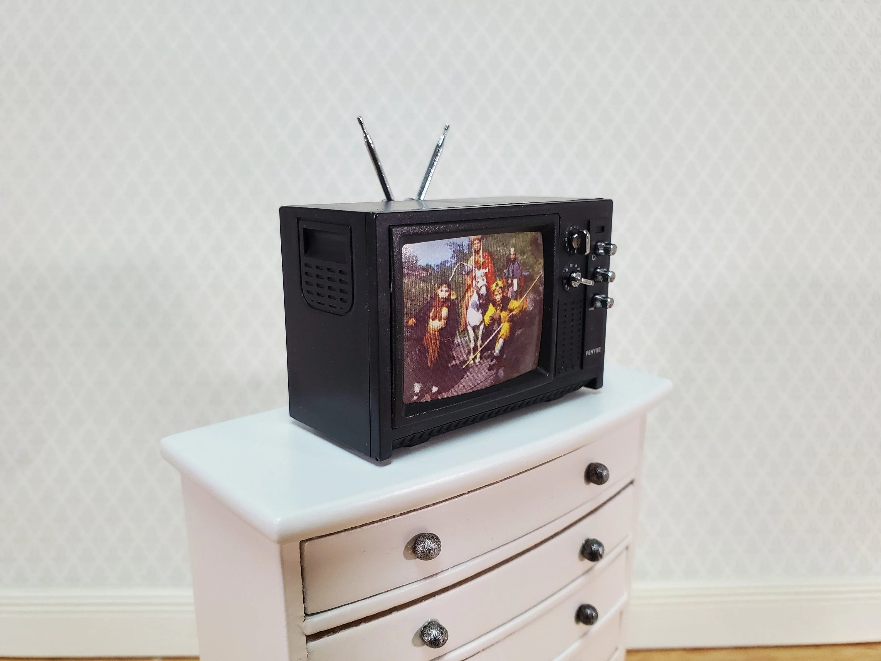 Dollhouse Television TV Set Retro 1970s Style Black Miniature Accessory - Image 2