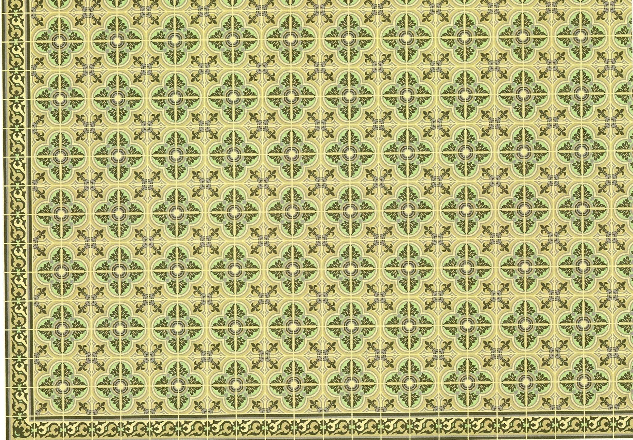Dollhouse Tile Wallpaper Victorian Beige, Green 1:12 Scale Itsy Bitsy Miniature