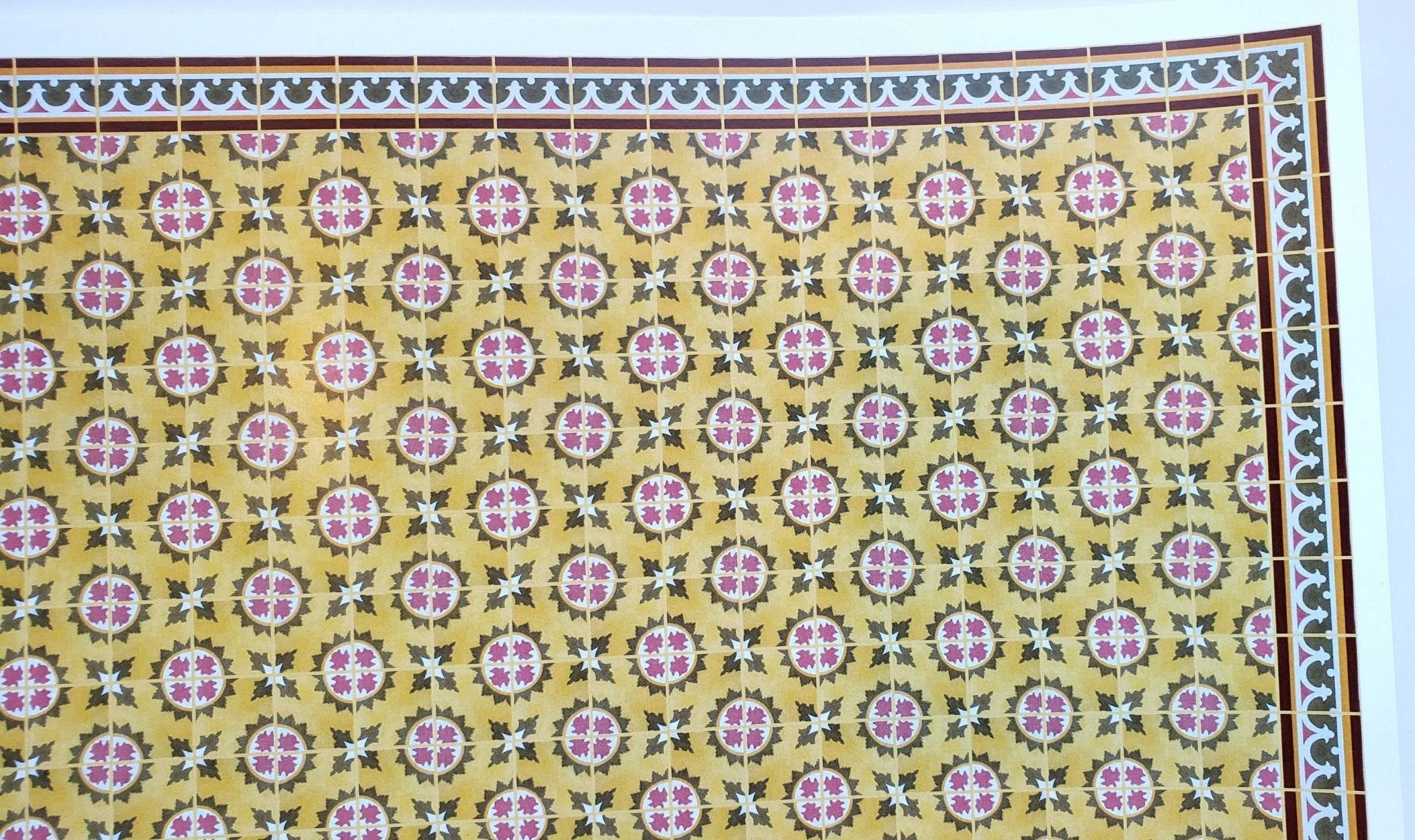 Dollhouse Tile Wallpaper Victorian Yellow Olive Green Pink 1:12 Scale Itsy Bitsy - Image 2