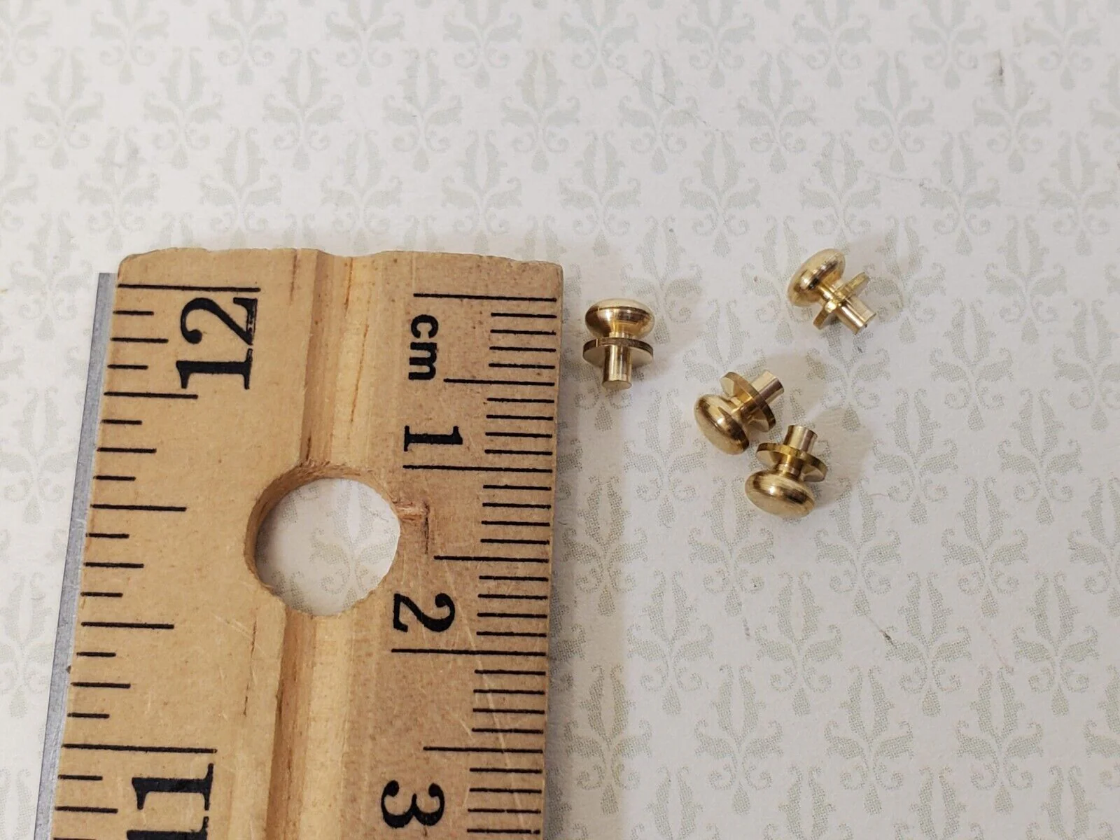 Dollhouse Tiny Brass Gold Knobs Metal for Door or Drawer Pulls Set of 4 1:12 - Image 4