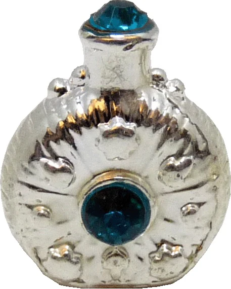 Dollhouse Tiny Perfume Bottle Jeweled Turquoise & Silver 1:12 Scale Miniature