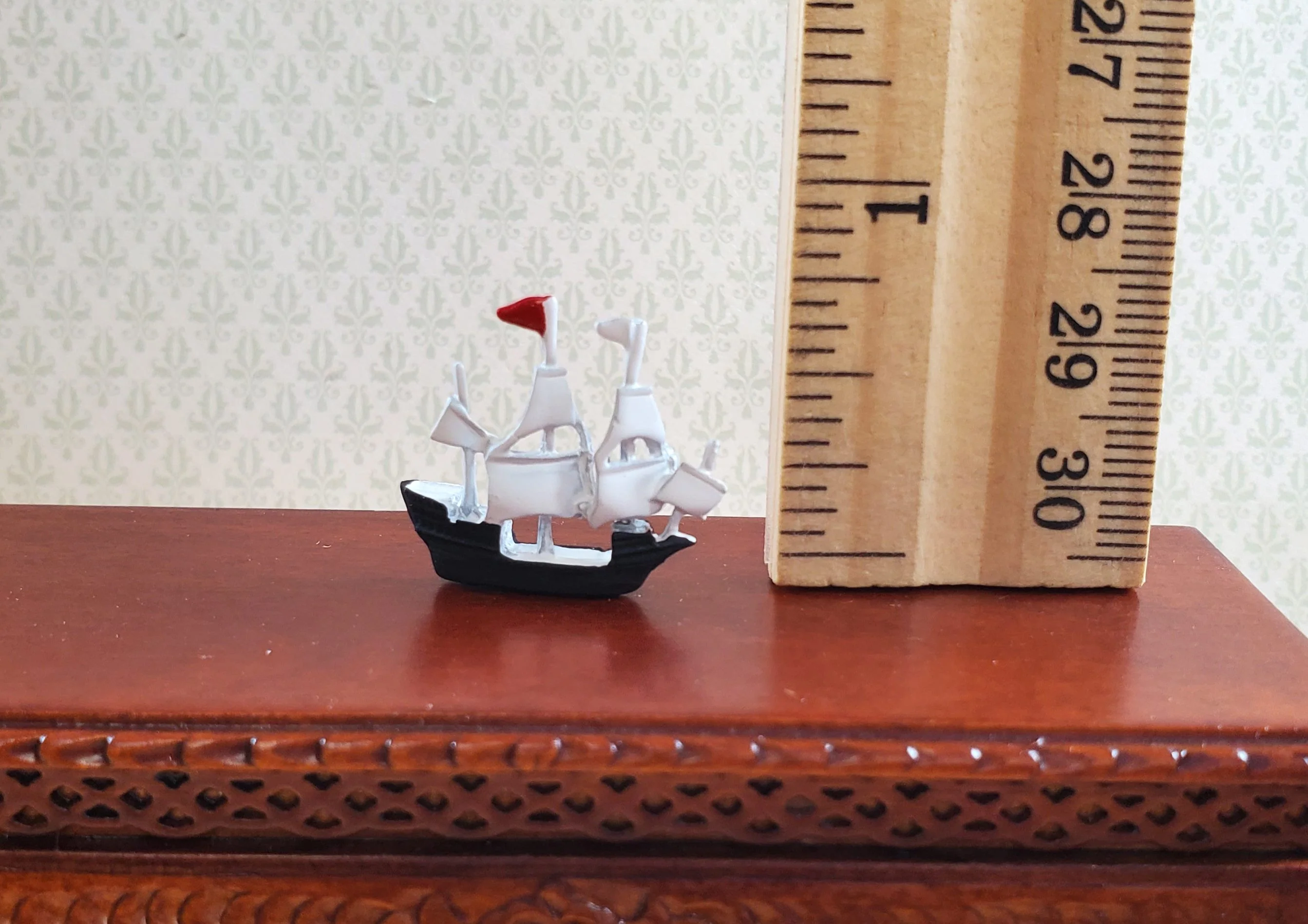 Dollhouse Tiny Tall Model Ship Statue Boat Miniature Hand Painted Metal - Image 3