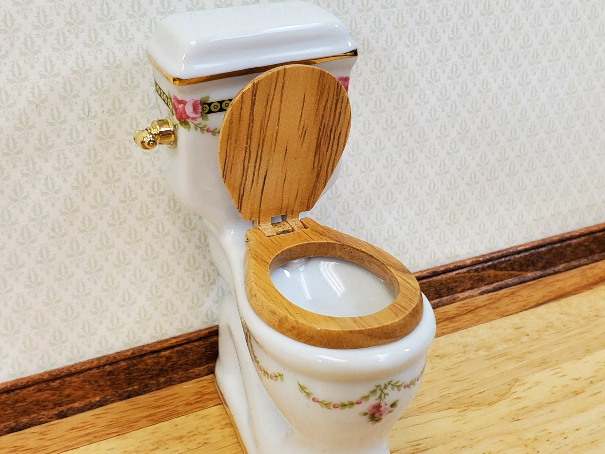 Dollhouse Toilet by Reutter Porcelain Victorian Rose Design 1:12 Scale Miniature - Image 3