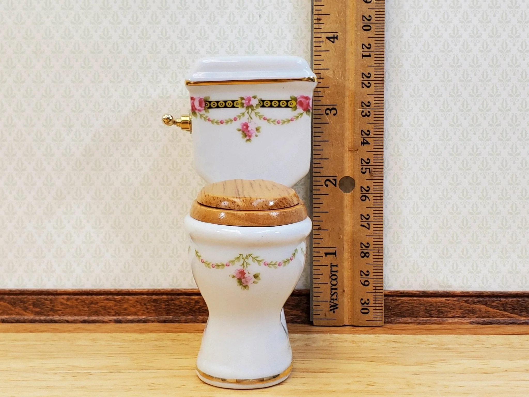 Dollhouse Toilet by Reutter Porcelain Victorian Rose Design 1:12 Scale Miniature - Image 5
