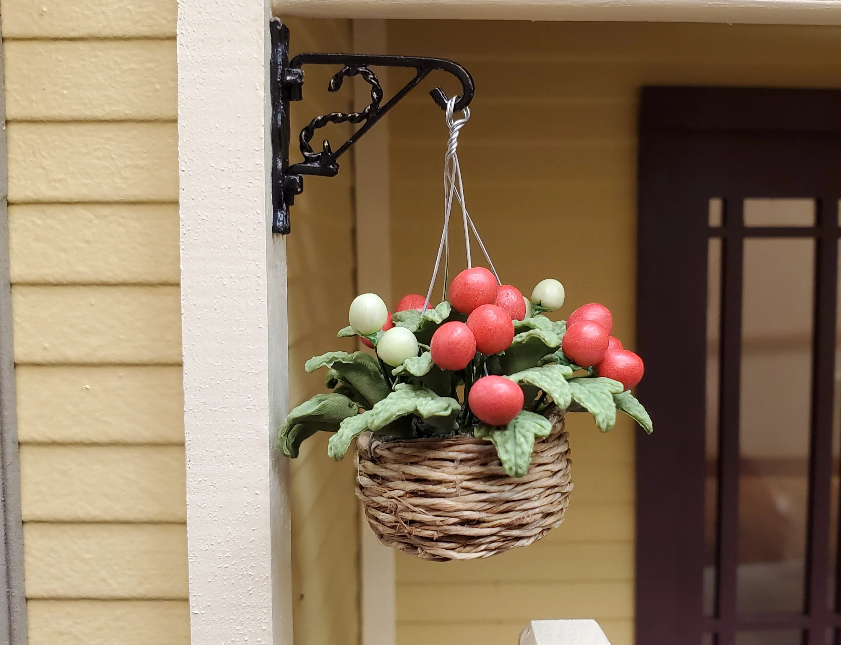 Dollhouse Tomato Plant in Natural Fiber Hanging Basket 1:12 Scale Miniature - Image 2