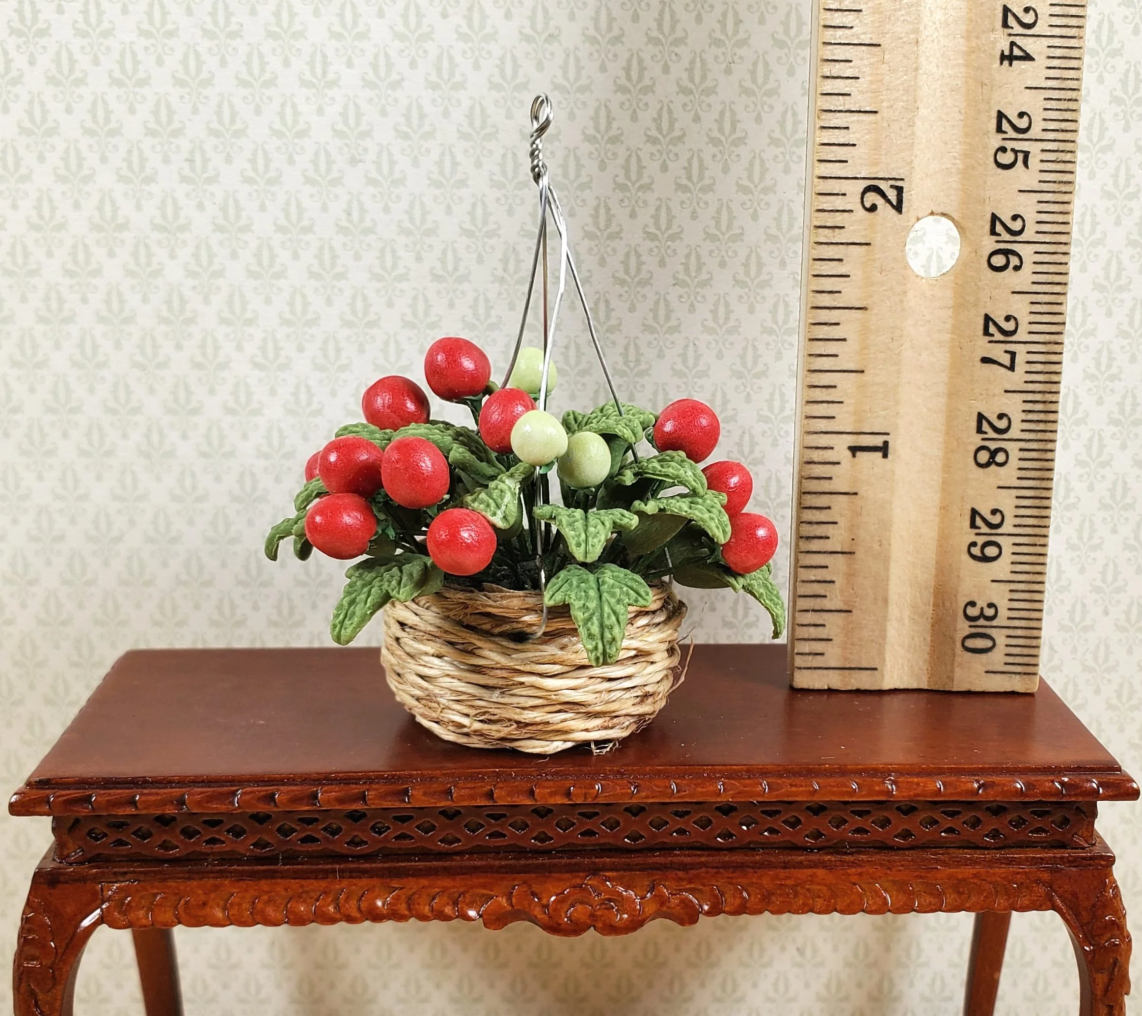 Dollhouse Tomato Plant in Natural Fiber Hanging Basket 1:12 Scale Miniature - Image 3