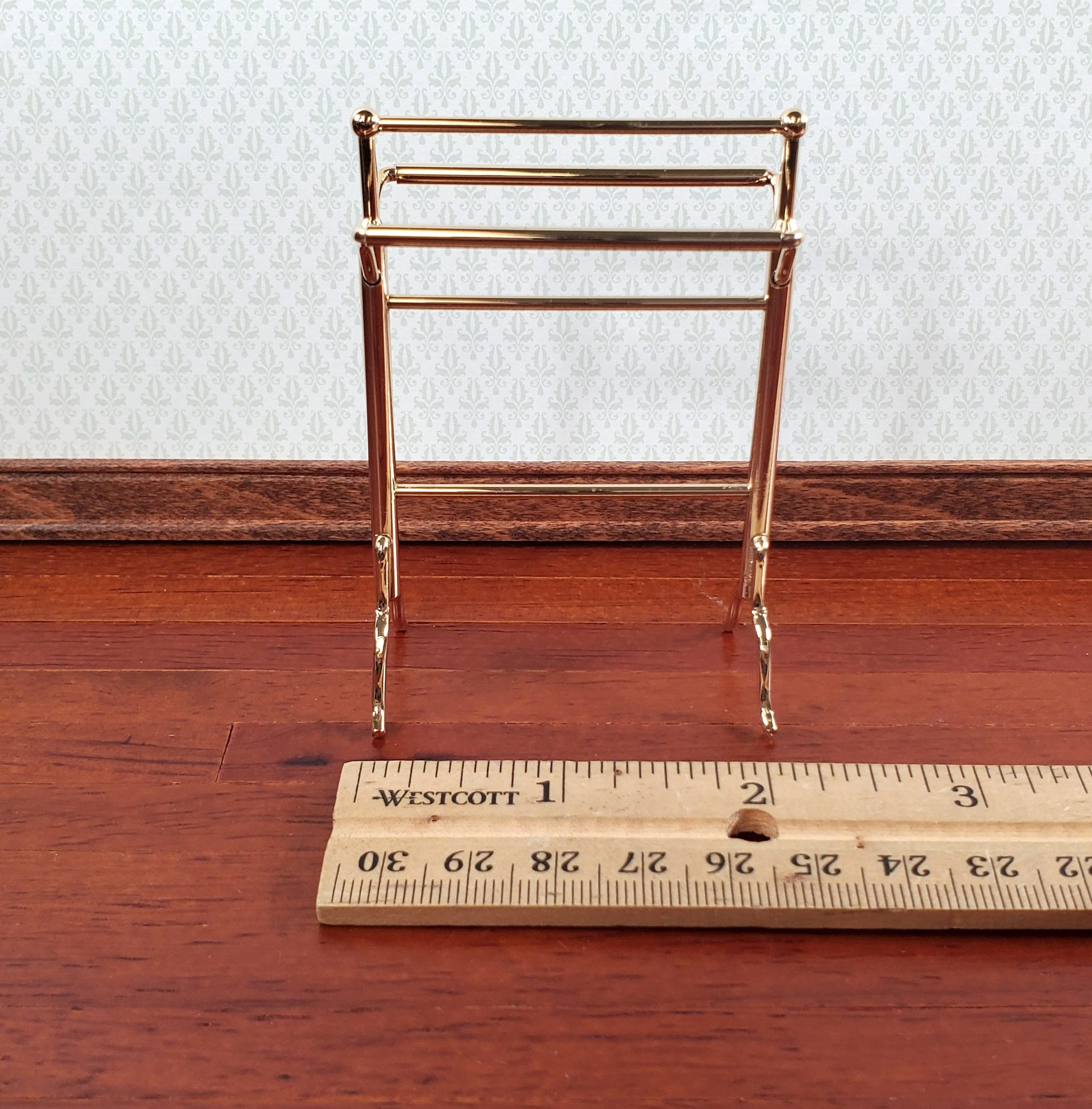 Dollhouse Towel Drying Rack Stand Gold Metal 1:12 Scale Miniatures Bathroom - Image 4