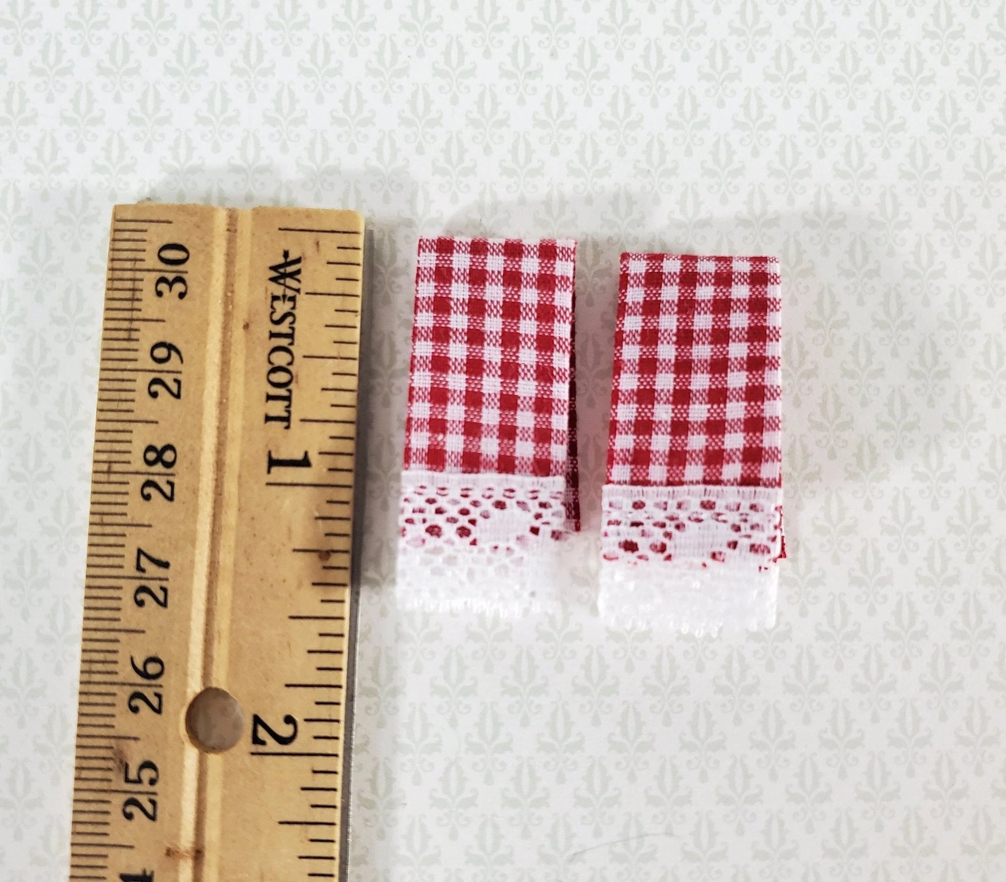 Dollhouse Towels with Lace Red White Gingham Handmade 1:12 Scale Miniature for Kitchen - Image 2