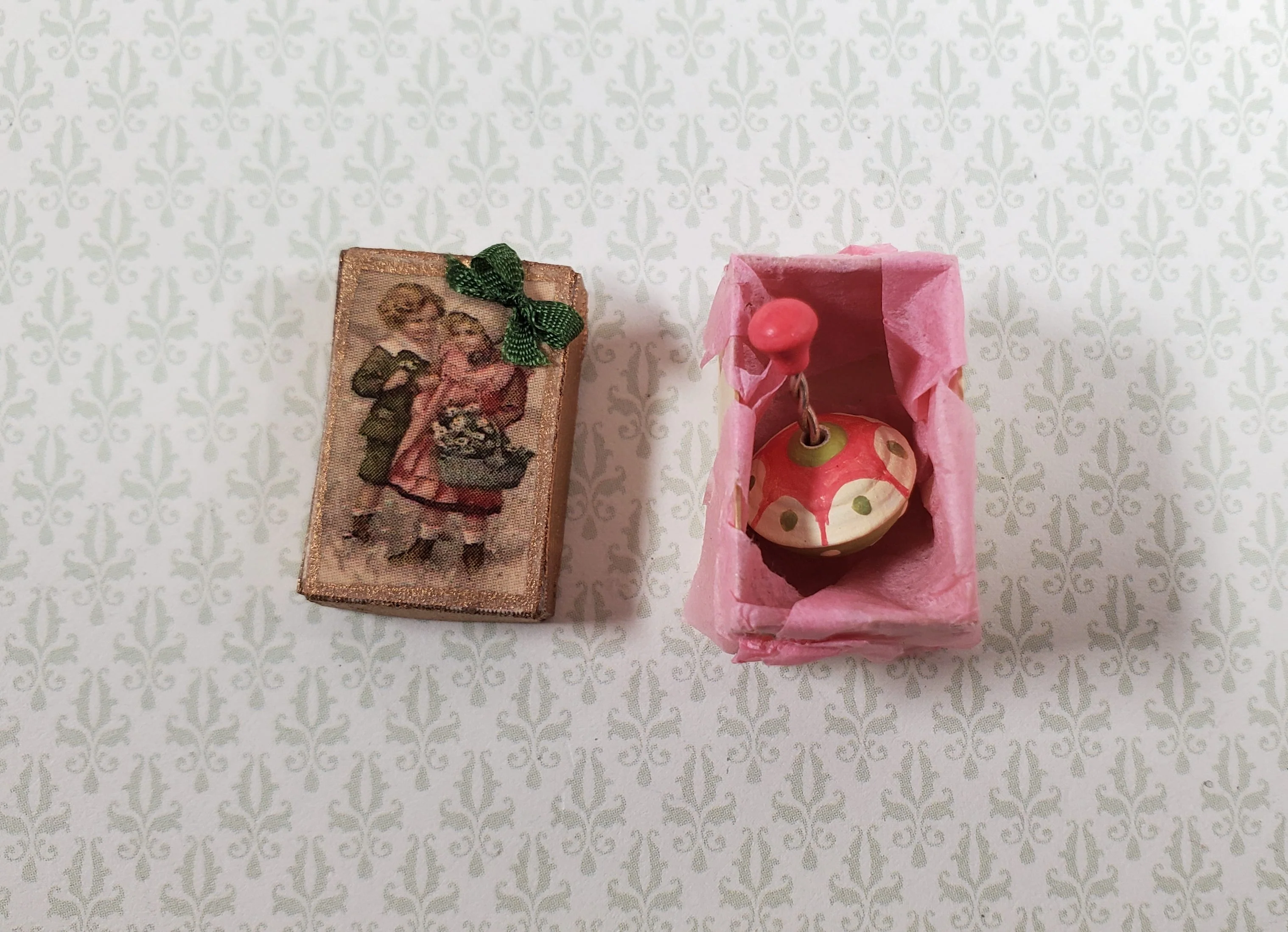 Dollhouse Toy Top in Gift Box Handmade Wood 1:12 Scale Miniature Nursery - Image 2