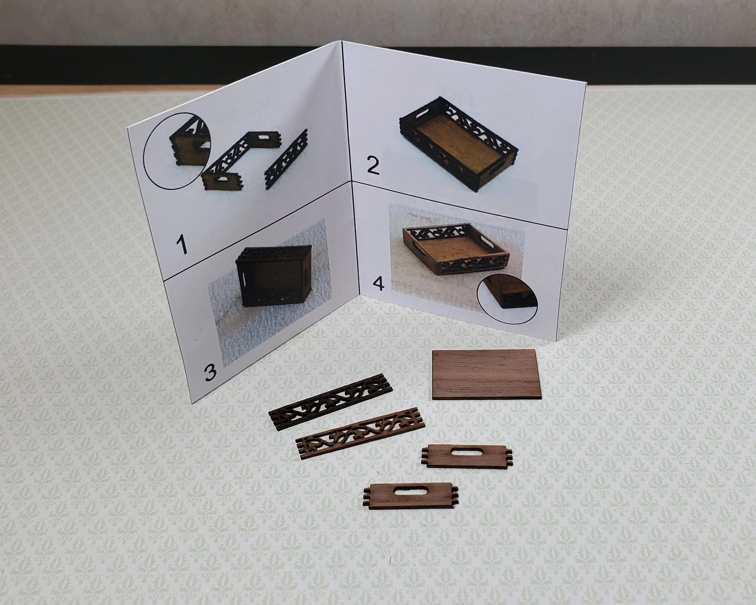 Dollhouse Tray Kit DIY 1:12 Scale Miniature Cut from Walnut - Image 2