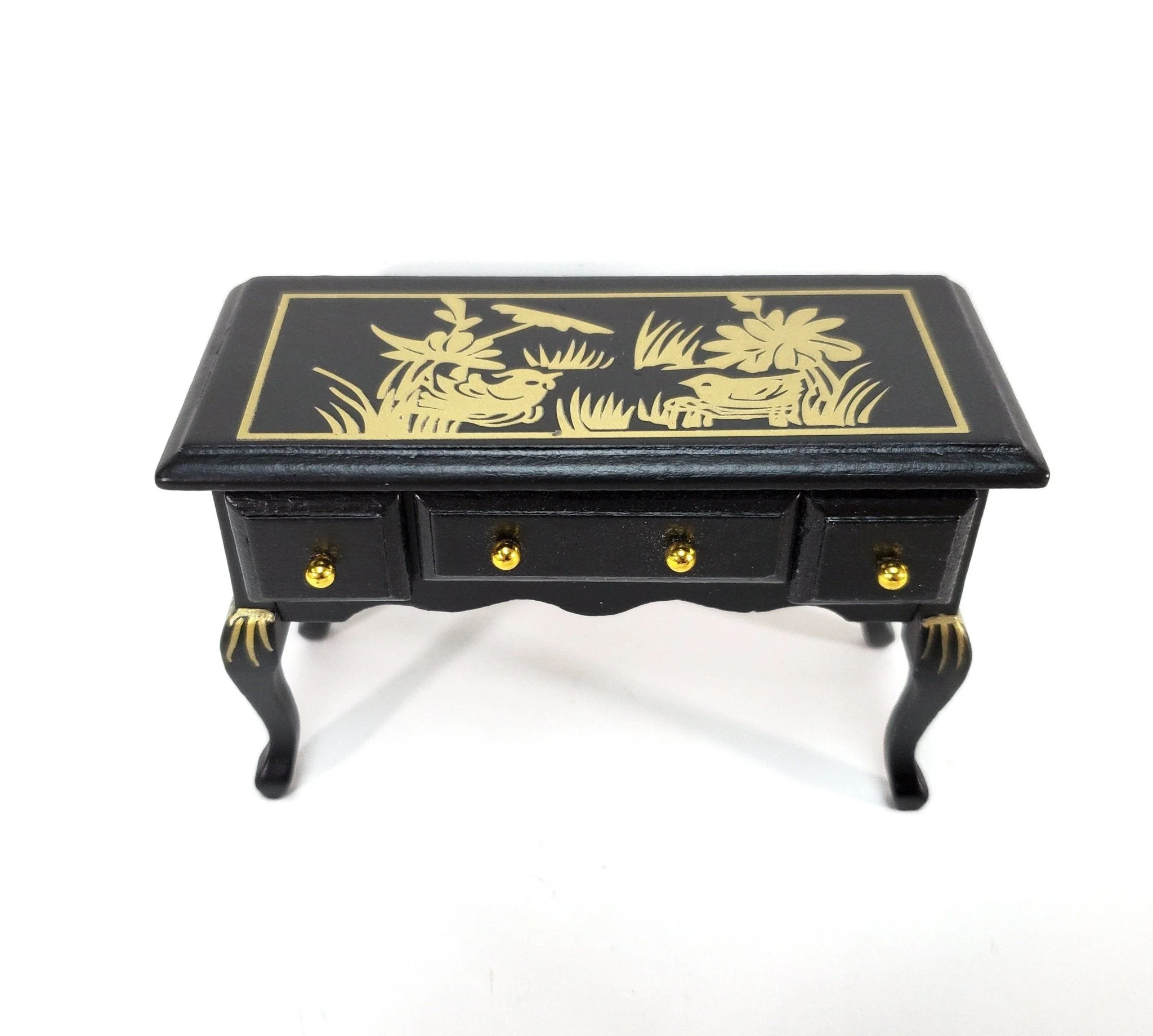 Dollhouse Vanity Desk with Drawers Wood Black Finish Asian Design 1:12 Scale Furniture - Image 2