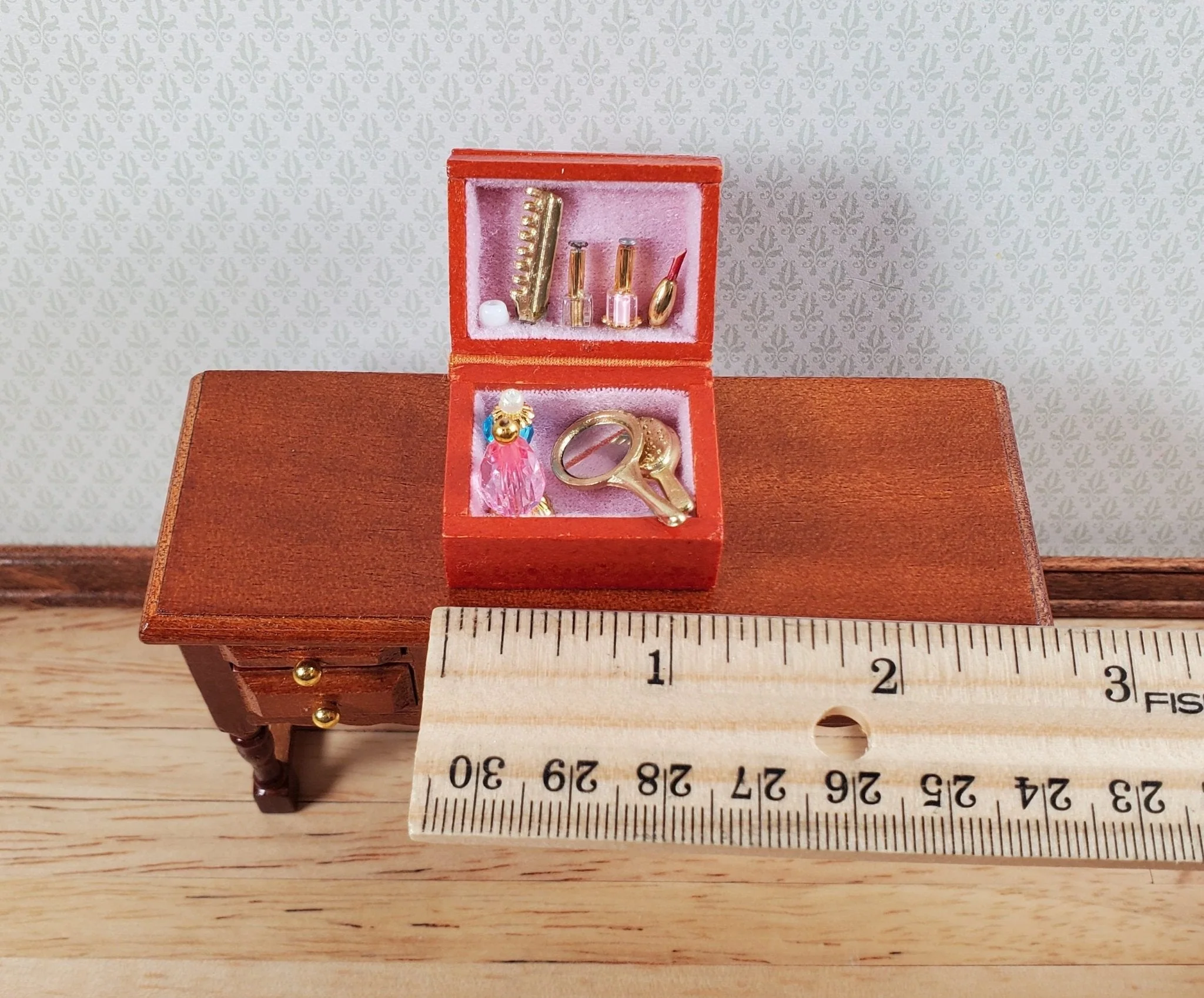 Dollhouse Vanity Dressing Table Set Mirror Comb Perfume 1:12 Scale Miniature - Image 4