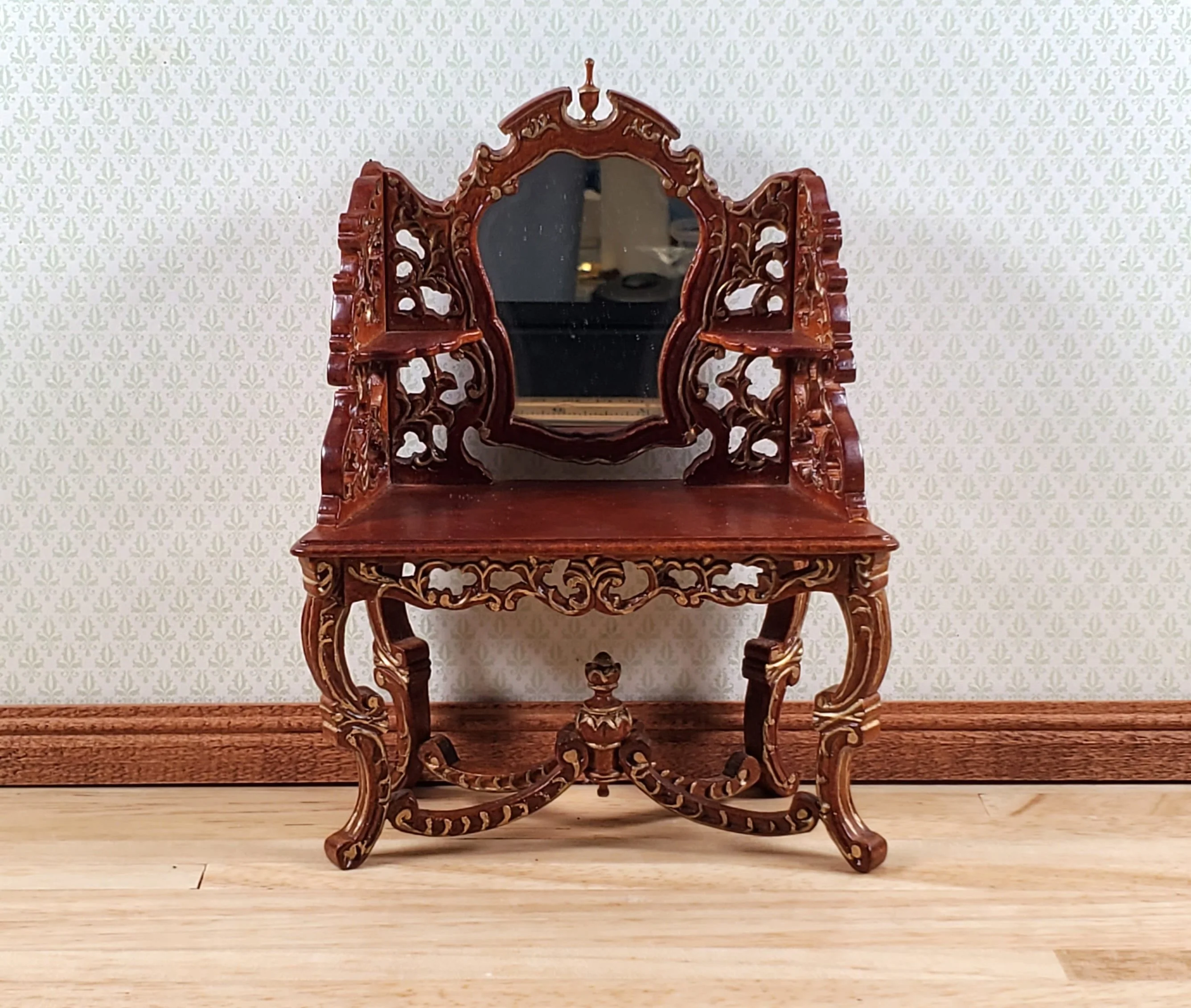 Dollhouse Vanity Dressing Table Walnut Finish 1:12 Scale by Hansson Miniatures - Image 2