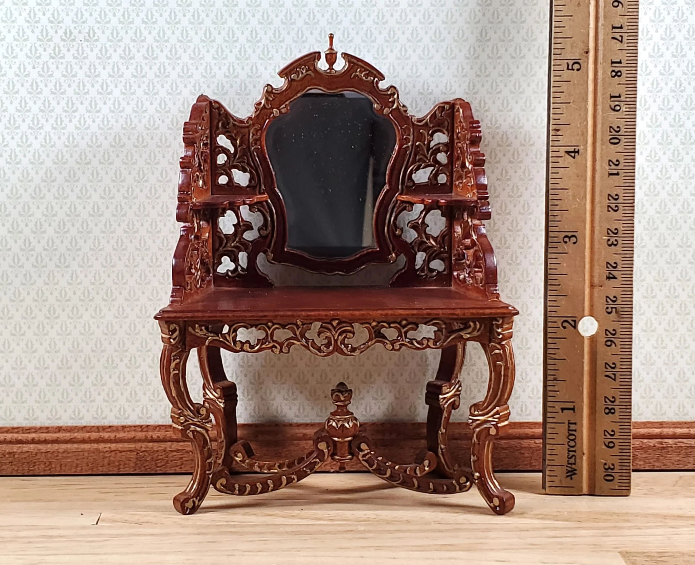 Dollhouse Vanity Dressing Table Walnut Finish 1:12 Scale by Hansson Miniatures - Image 5