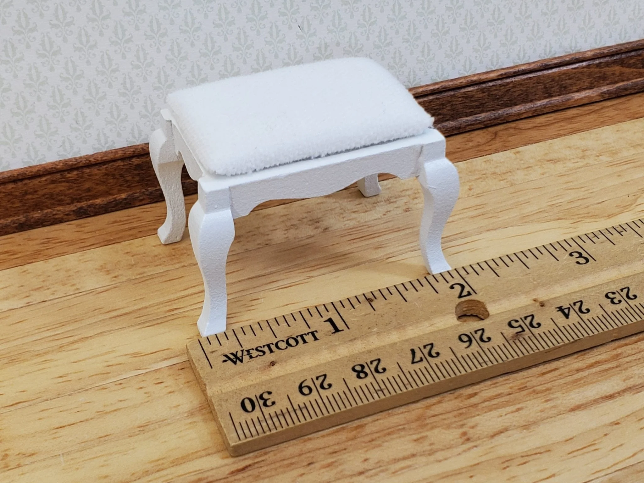 Dollhouse Vanity Stool or Foot Stool White Wood 1:12 Scale Miniature Furniture - Image 5