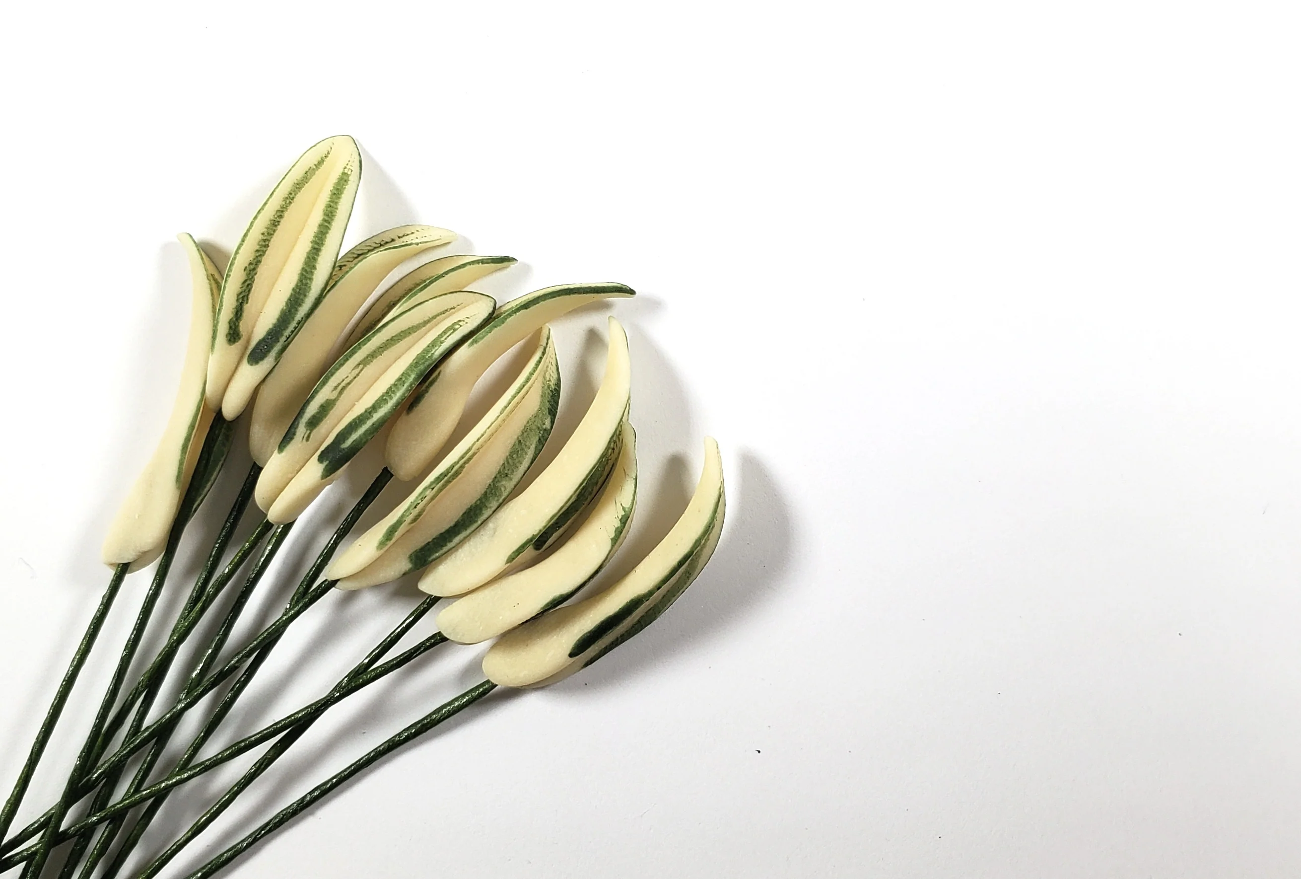 Dollhouse Variegated Green Leaves Long Stem Set of 10 1:12 Scale Miniature - Image 2