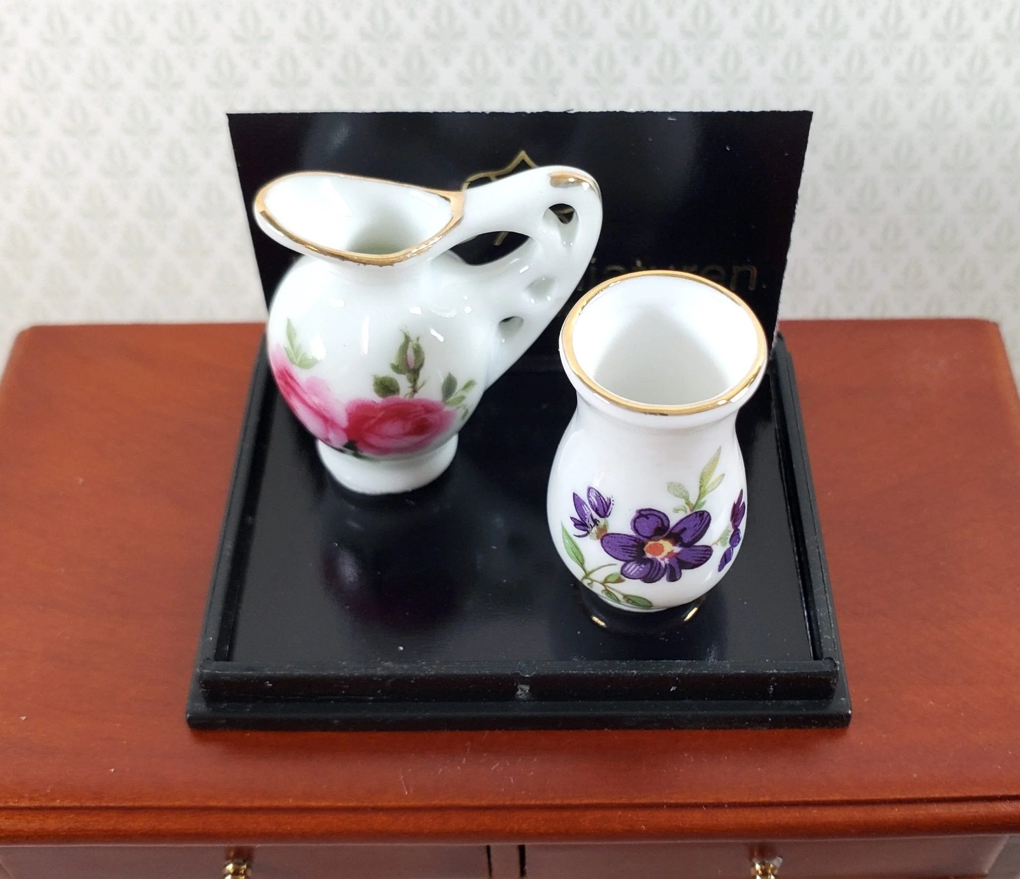 Dollhouse Vase and Pitcher Reutter Porcelain Floral Design 1:12 Scale Miniatures - Image 2