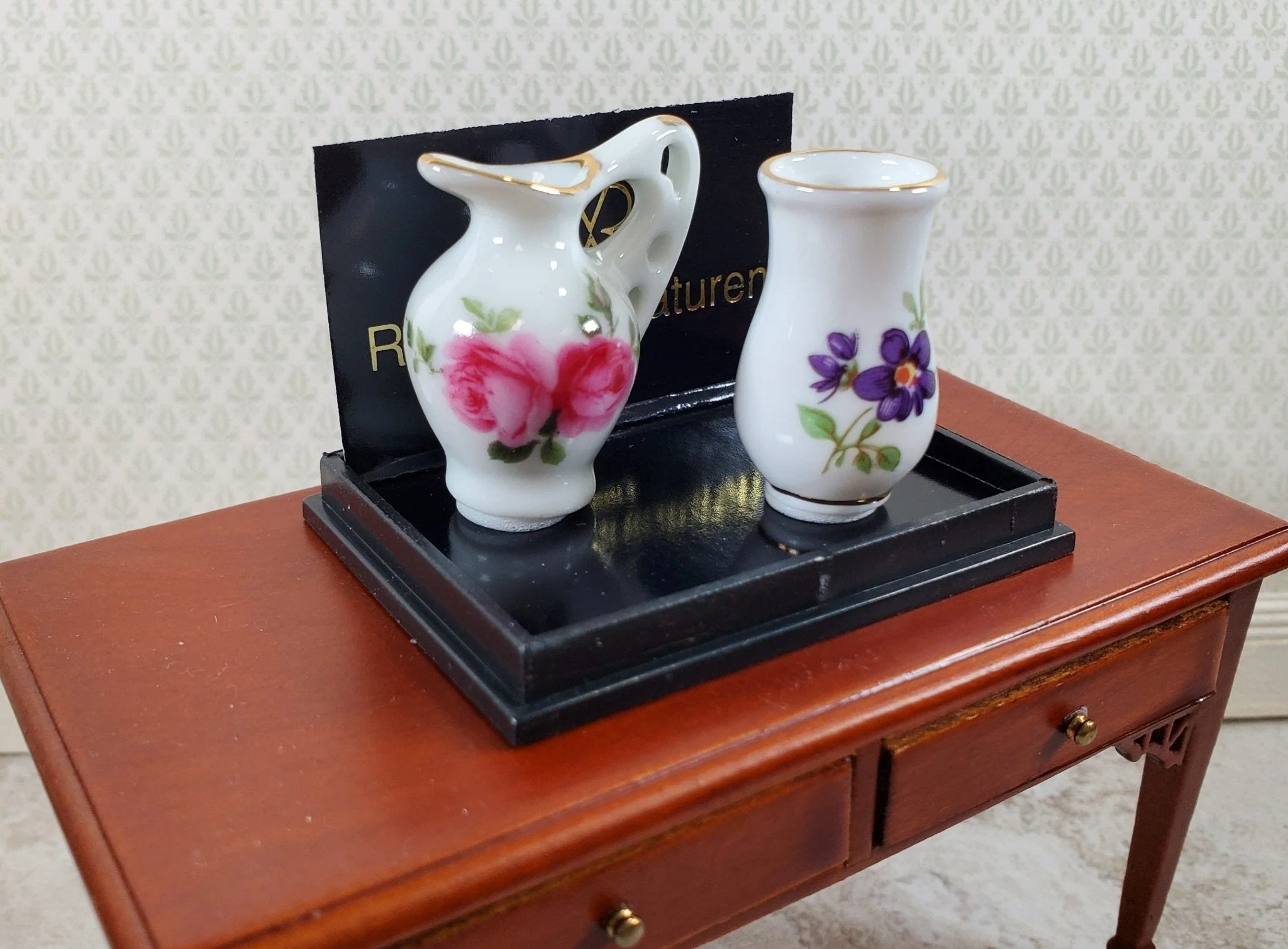 Dollhouse Vase and Pitcher Reutter Porcelain Floral Design 1:12 Scale Miniatures - Image 3