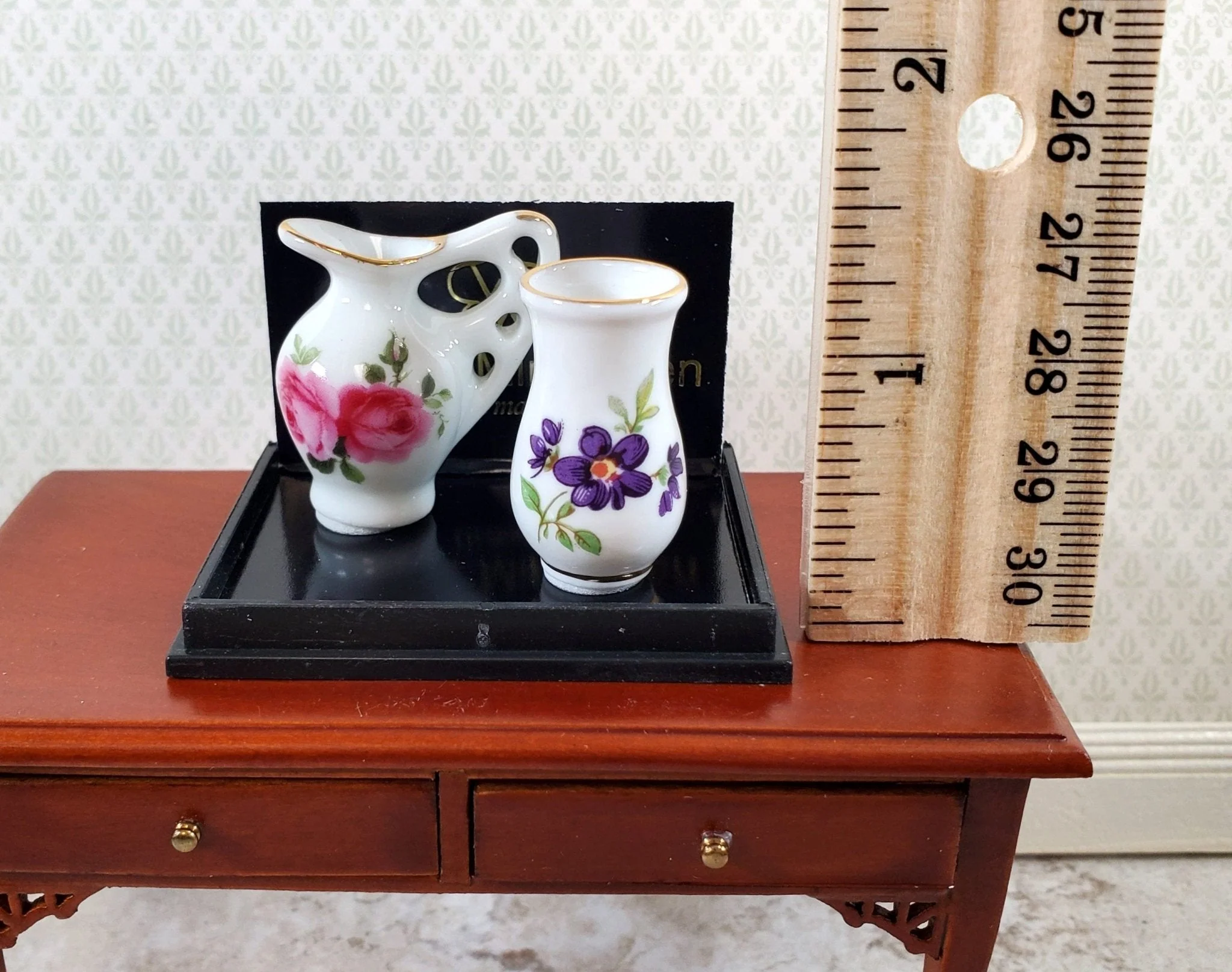 Dollhouse Vase and Pitcher Reutter Porcelain Floral Design 1:12 Scale Miniatures - Image 4