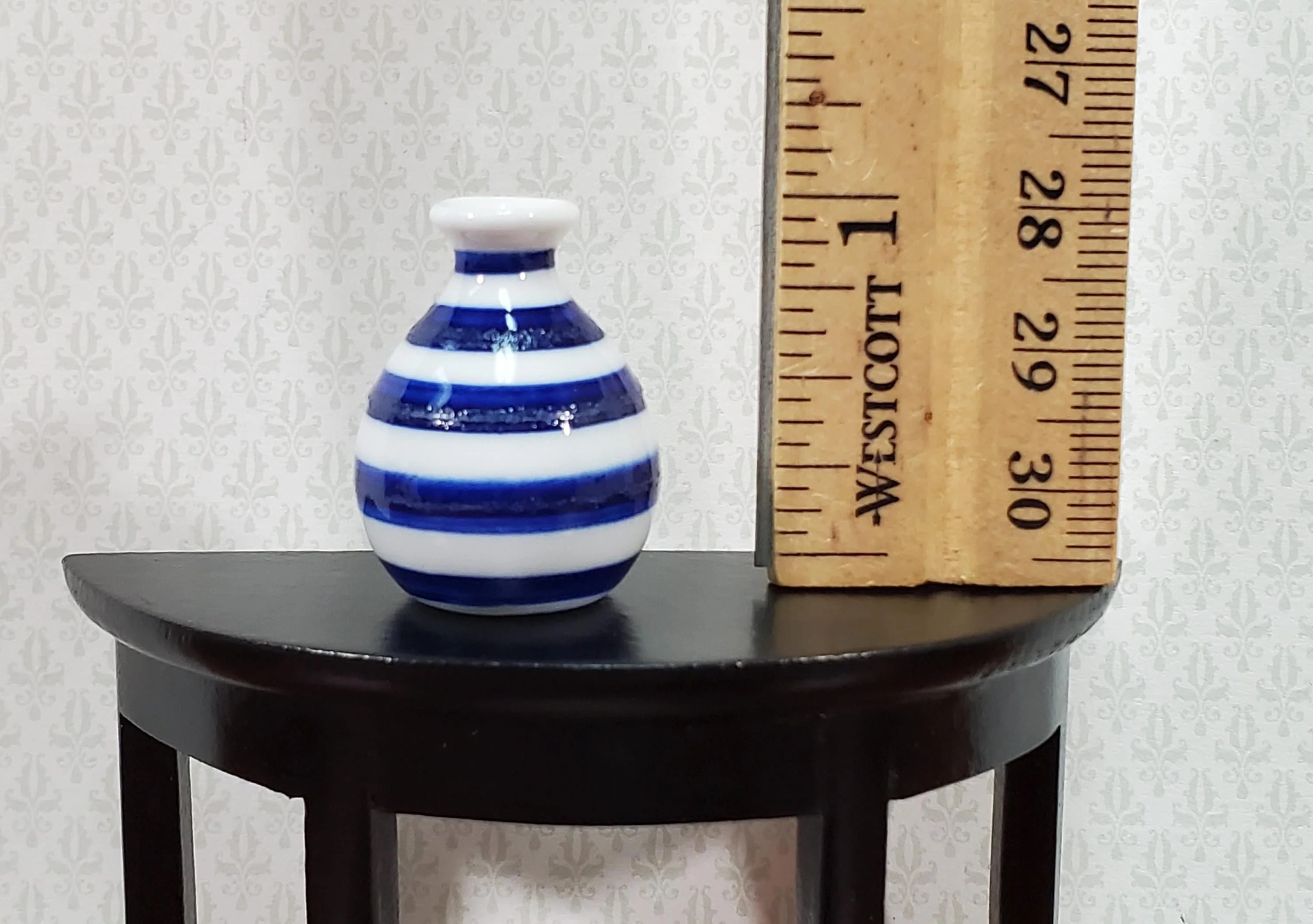 Dollhouse Vase Blue & White Striped for Flowers Ceramic 1:12 Scale Miniature - Image 3