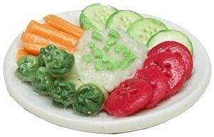 Dollhouse Vegetable Platter with Dip 1:12 Scale Miniature Food Kitchen