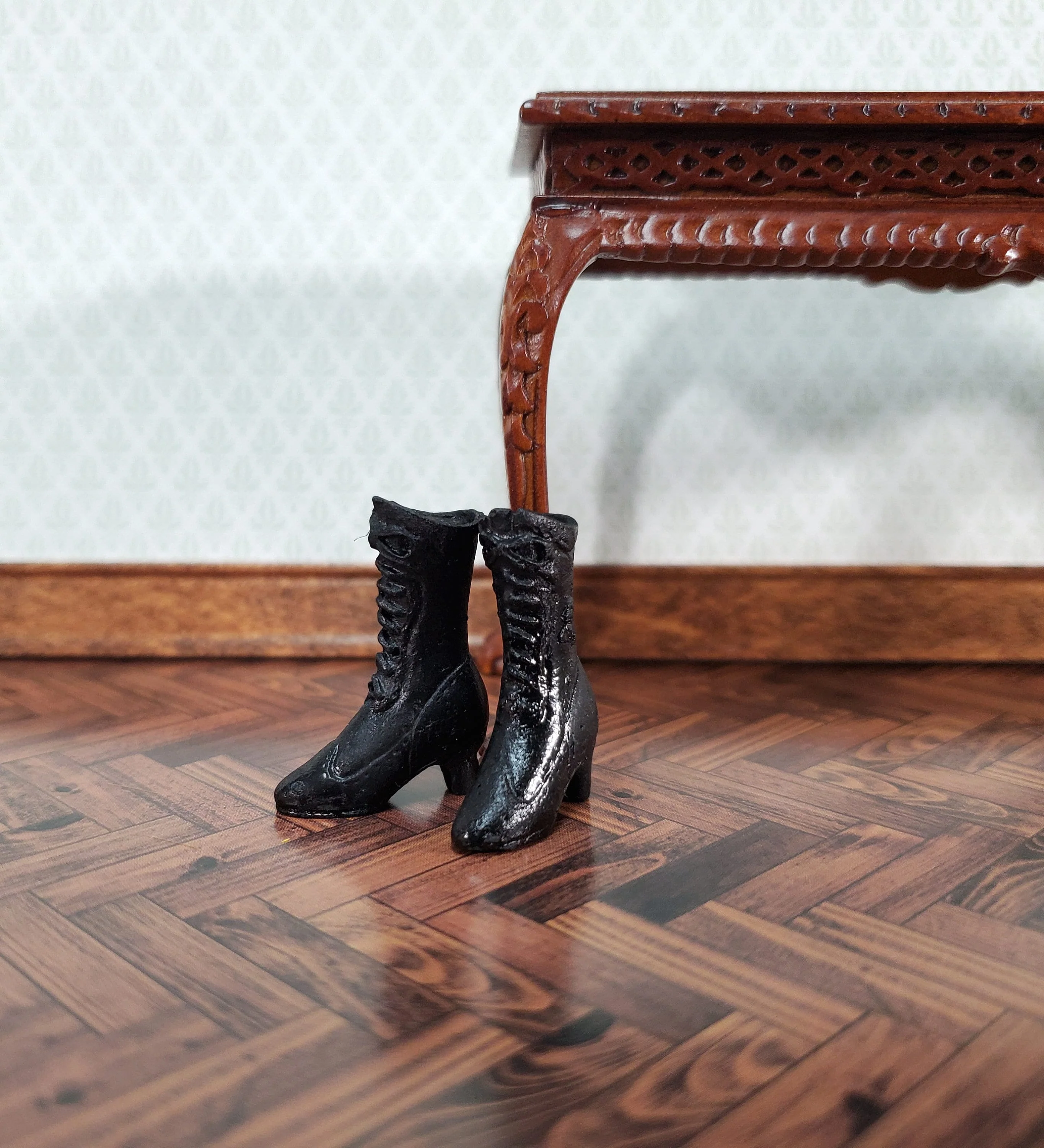 Dollhouse Victorian Boots Tall Black Lace Up Resin Miniatures 1 1/8" Tall - Image 3