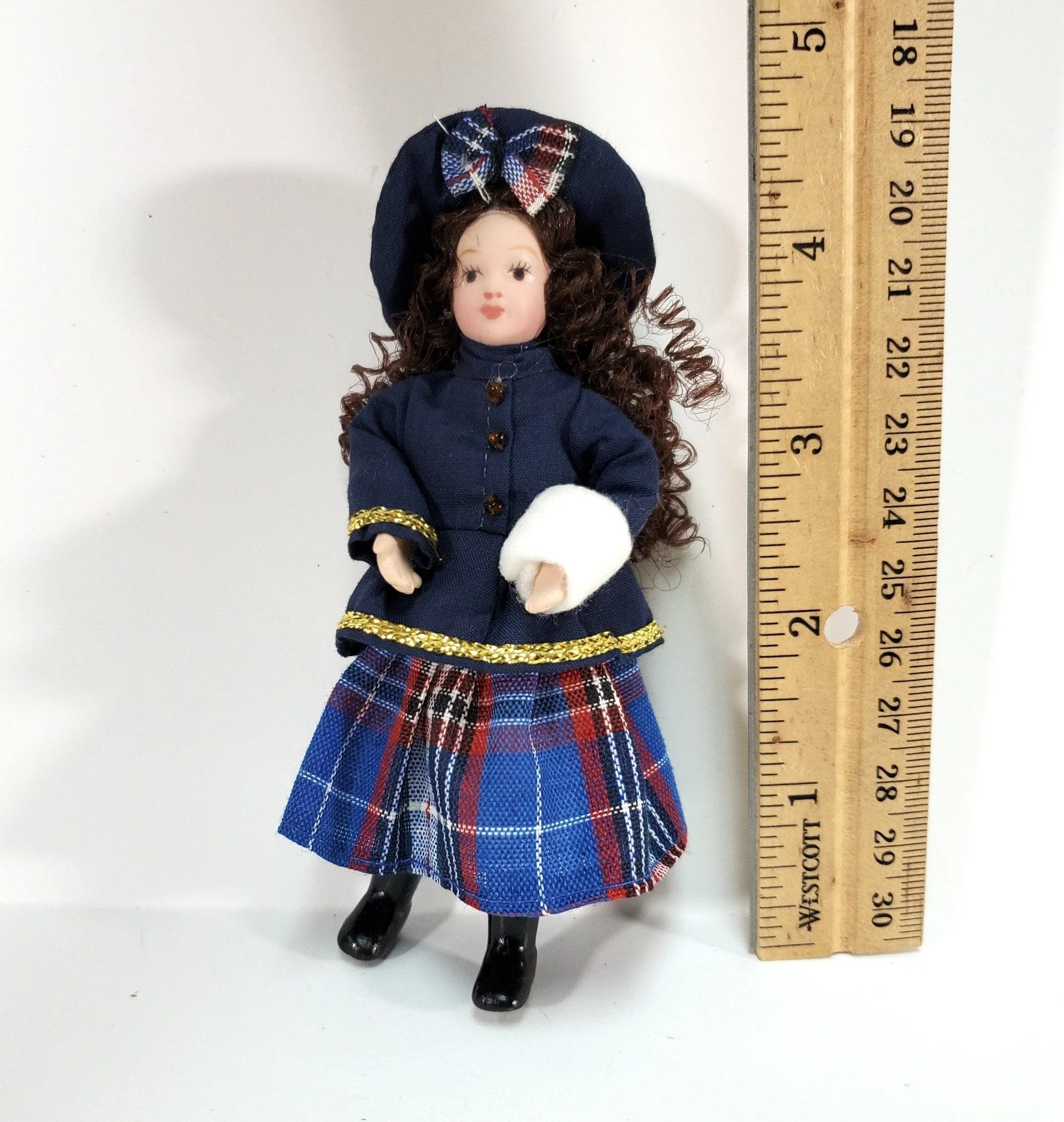 Dollhouse Victorian Girl in Blue with Hand Muff Porcelain 1:12 Scale Miniature Family - Image 4
