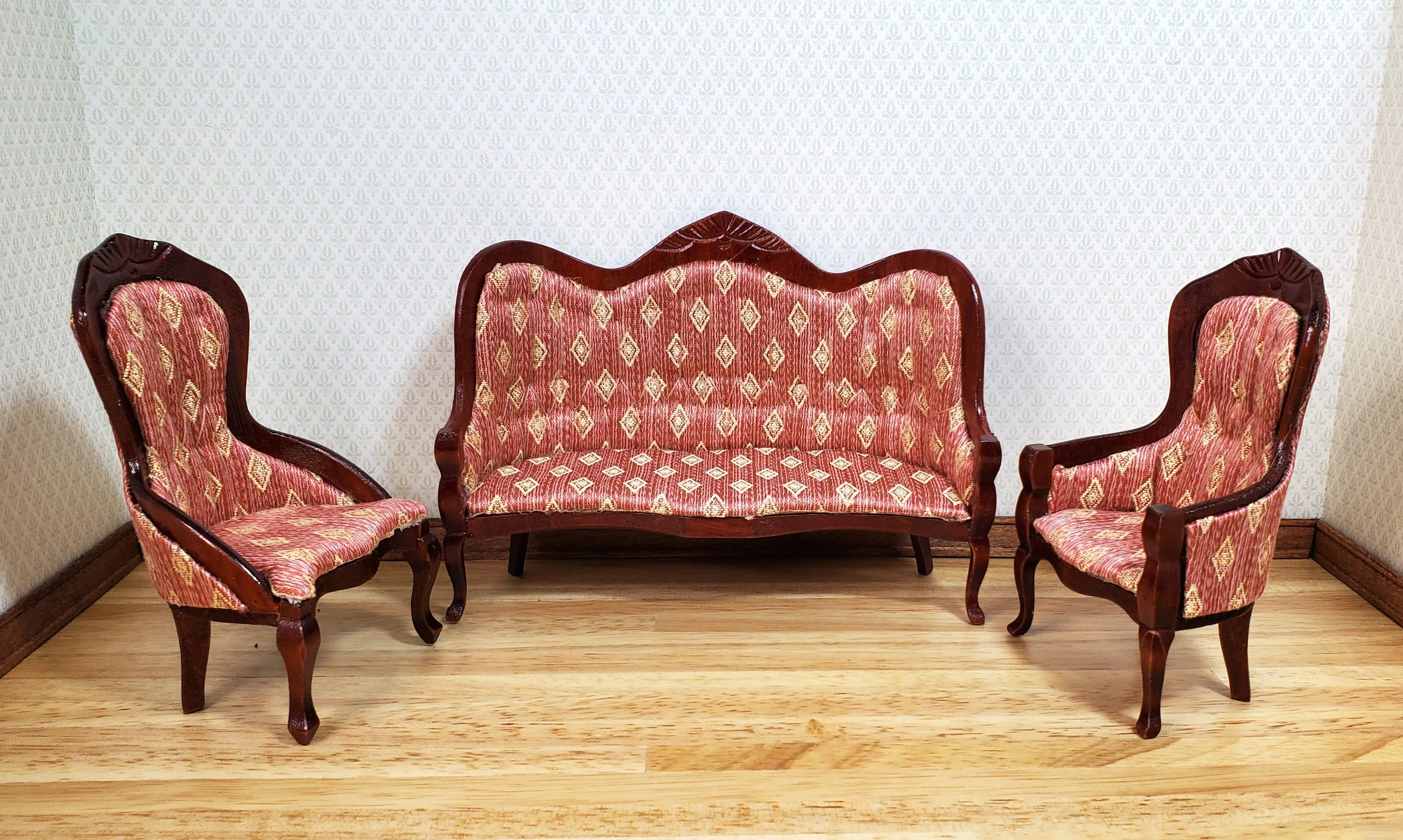 Dollhouse Victorian Ladies Chair Dark Pink 1:12 Scale Miniature Furniture - Image 3