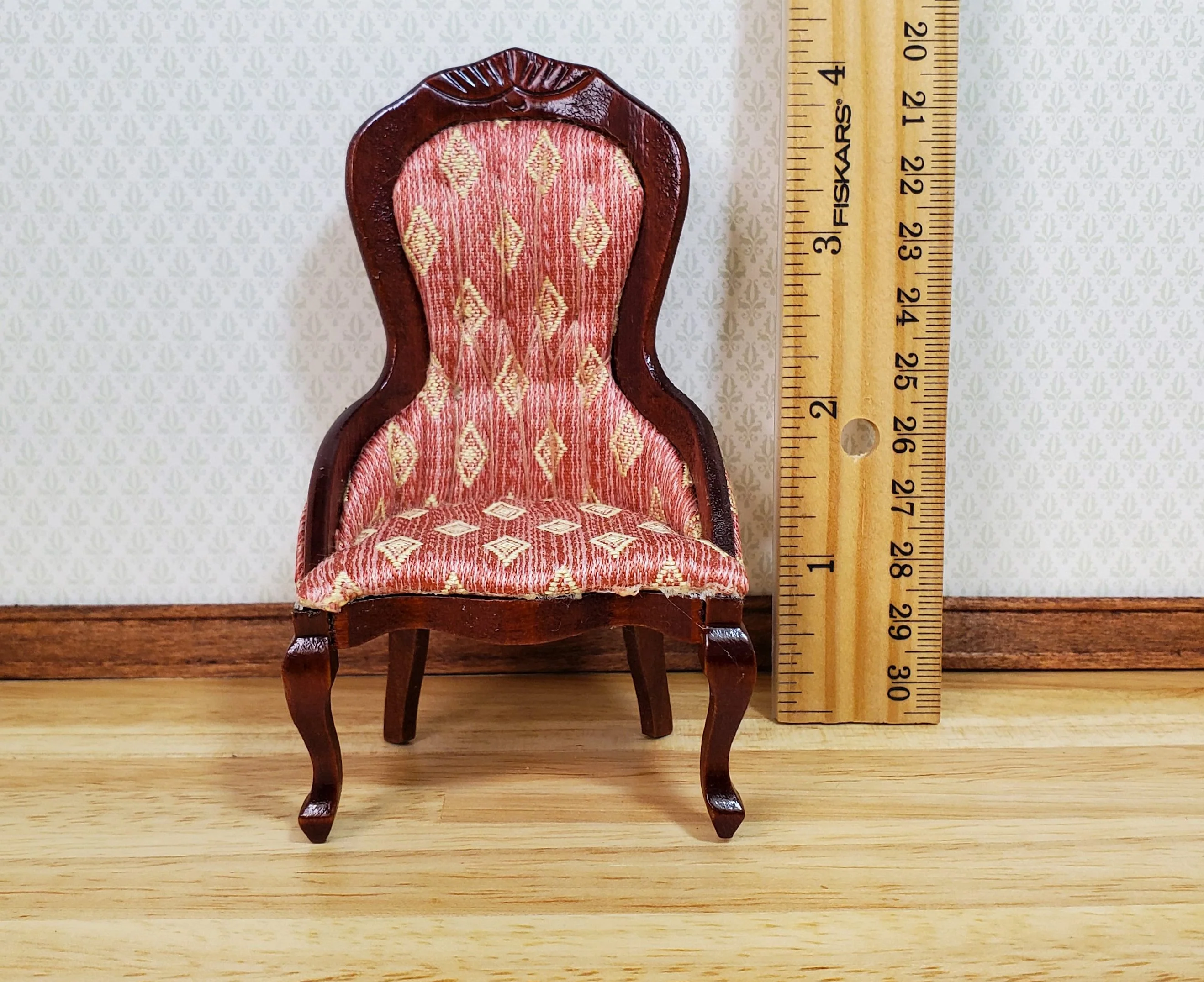 Dollhouse Victorian Ladies Chair Dark Pink 1:12 Scale Miniature Furniture - Image 4
