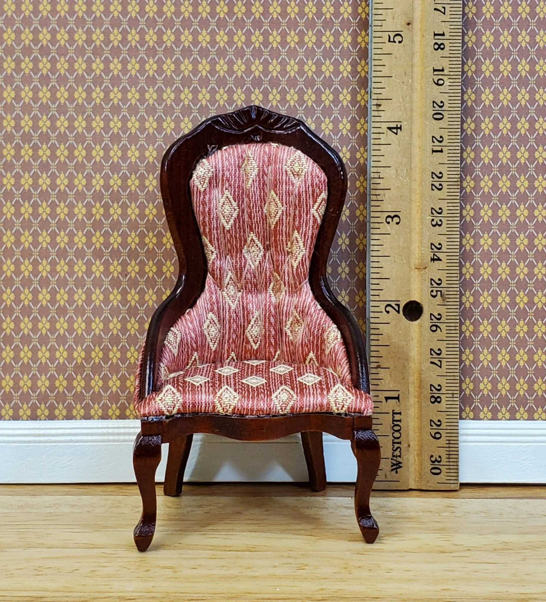 Dollhouse Victorian Living Room Set Sofa Chairs Tables 1:12 Scale Furniture Dark Pink - Image 6
