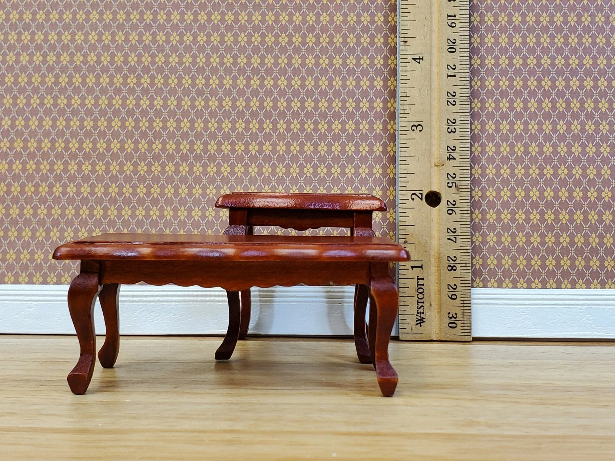 Dollhouse Victorian Living Room Set Sofa Chairs Tables 1:12 Scale Furniture Dark Pink - Image 7