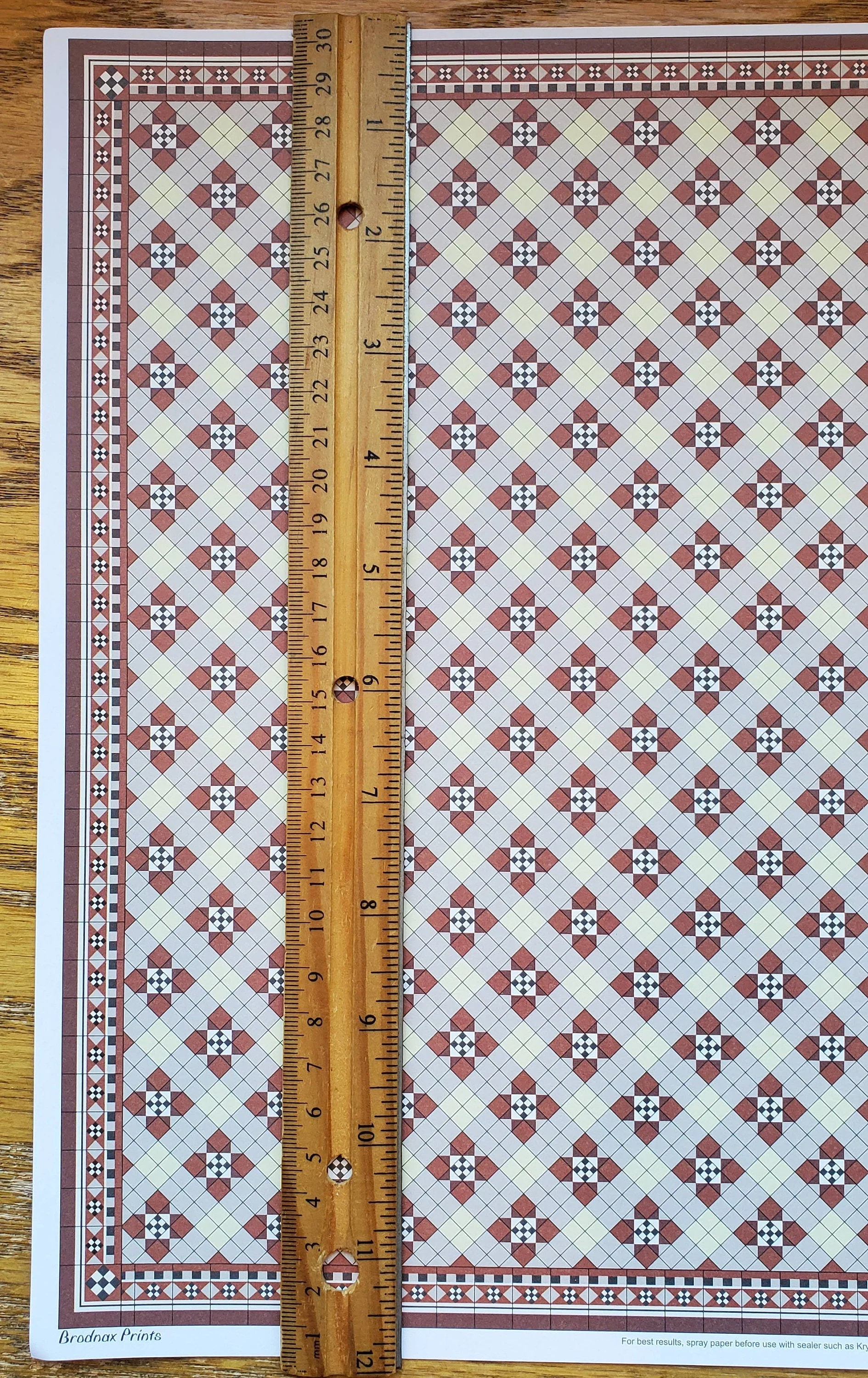 Dollhouse Victorian Tile Flooring Paper Sheet Brown & Rust 1:12 Scale Brodnax - Image 3