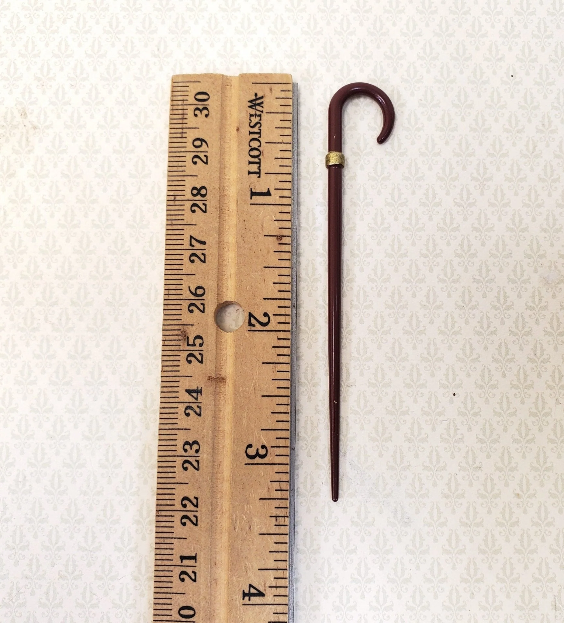 Dollhouse Walking Cane Metal Curved Handle Brown 3 3/8" 1:12 Scale Miniature Accessories - Image 2