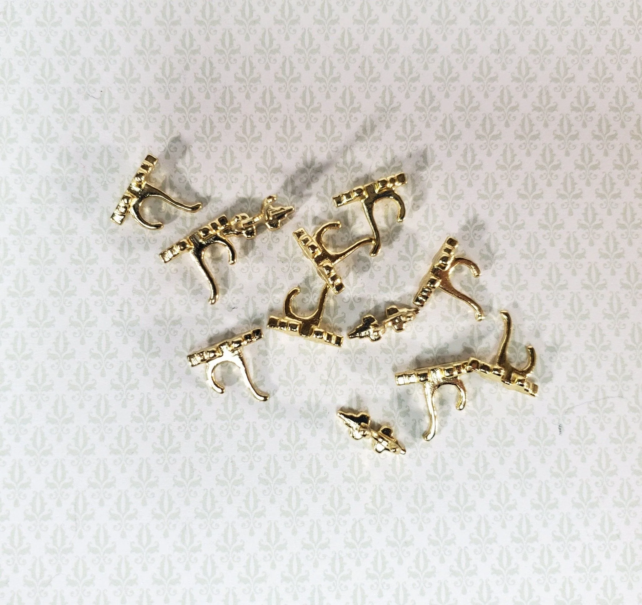 Dollhouse Wall Coat Hooks Set of 12 Metal 1:12 Scale Miniature Gold Finish 1/2" - Image 3