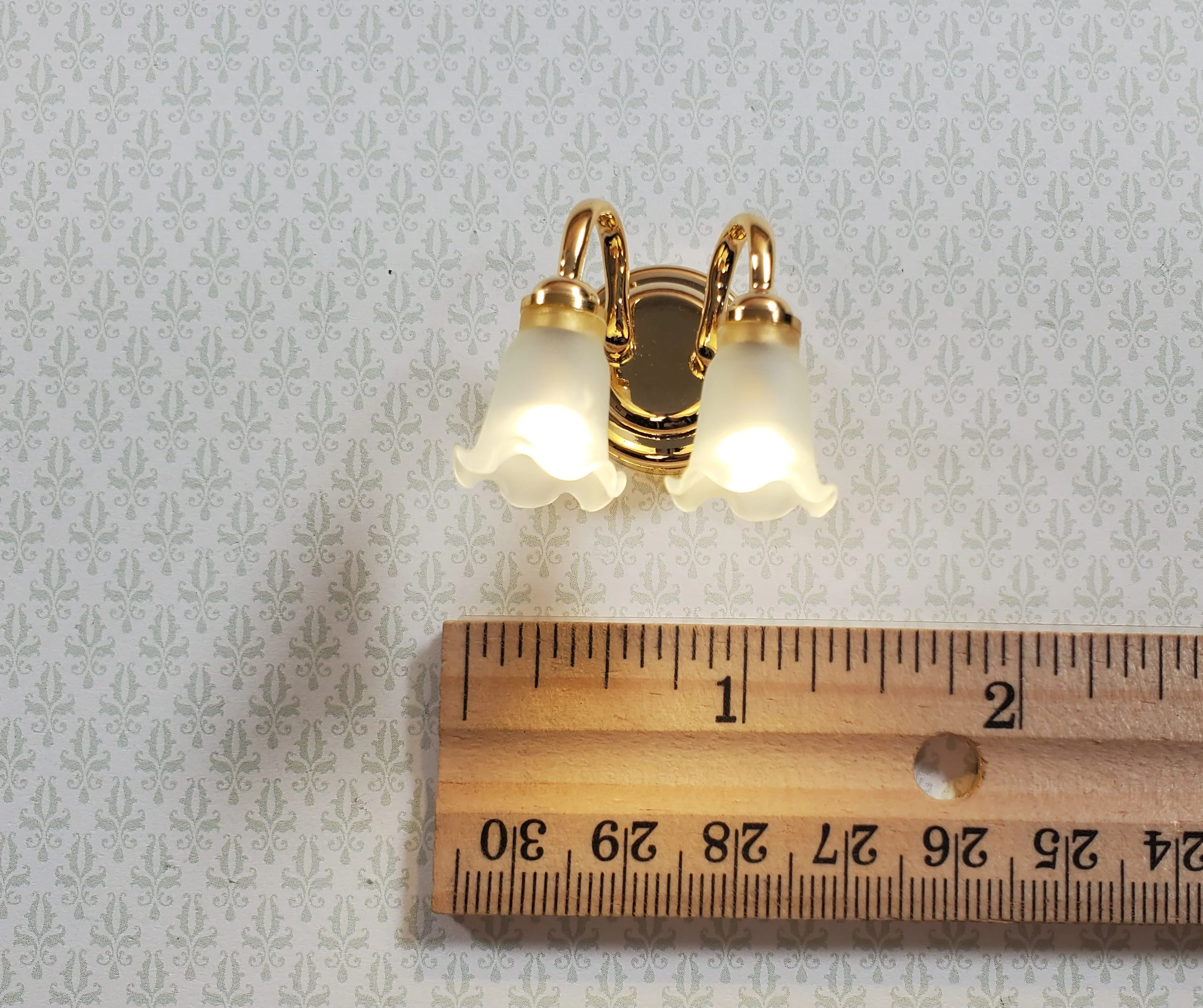 Dollhouse Wall Sconce Frosted Flower Shades Wand Light 1:12 Miniature Battery - Image 5