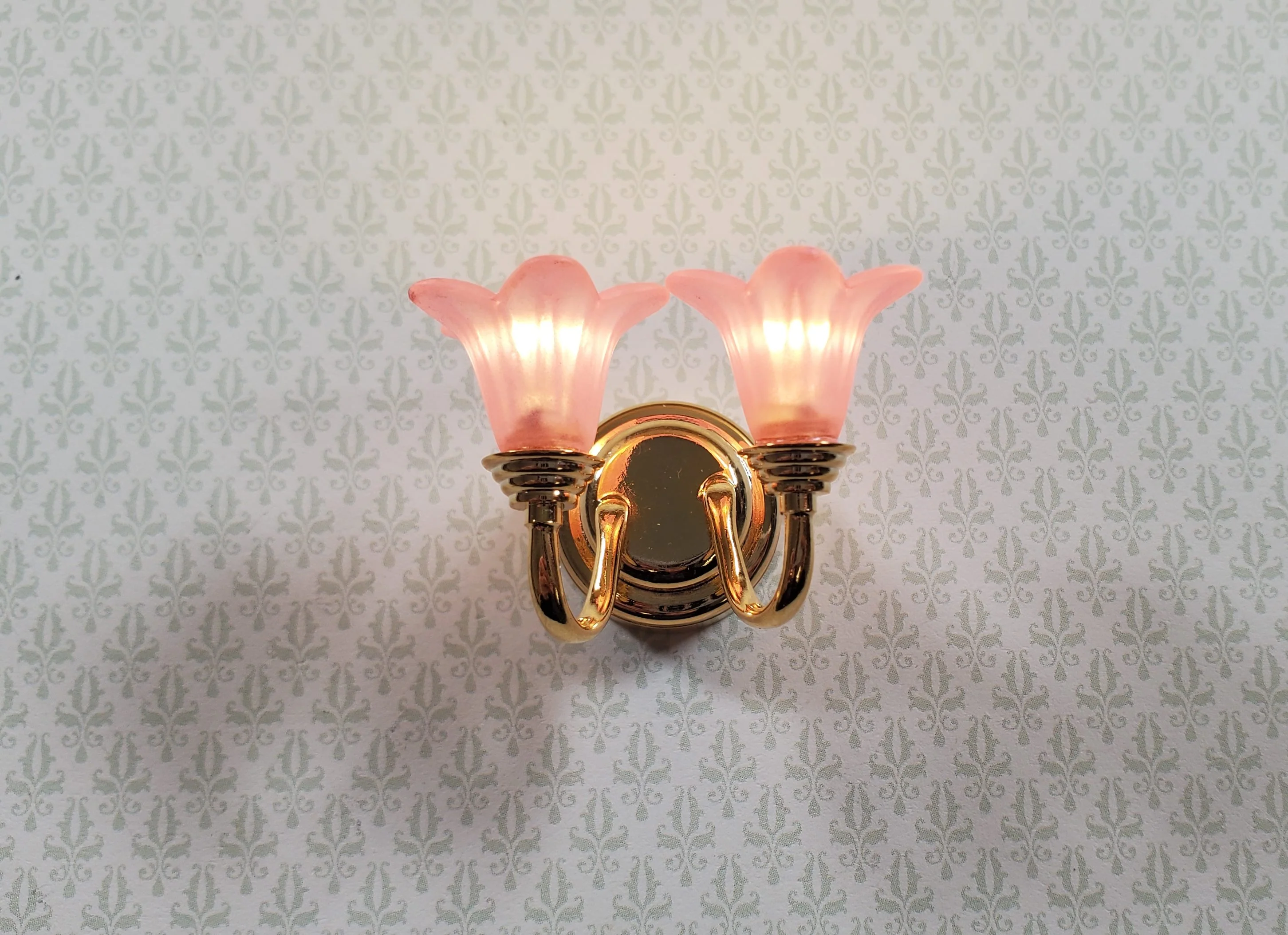 Dollhouse Wall Sconce Pink Flower Shades with Wand 1:12 Miniature Battery Lamp - Image 2