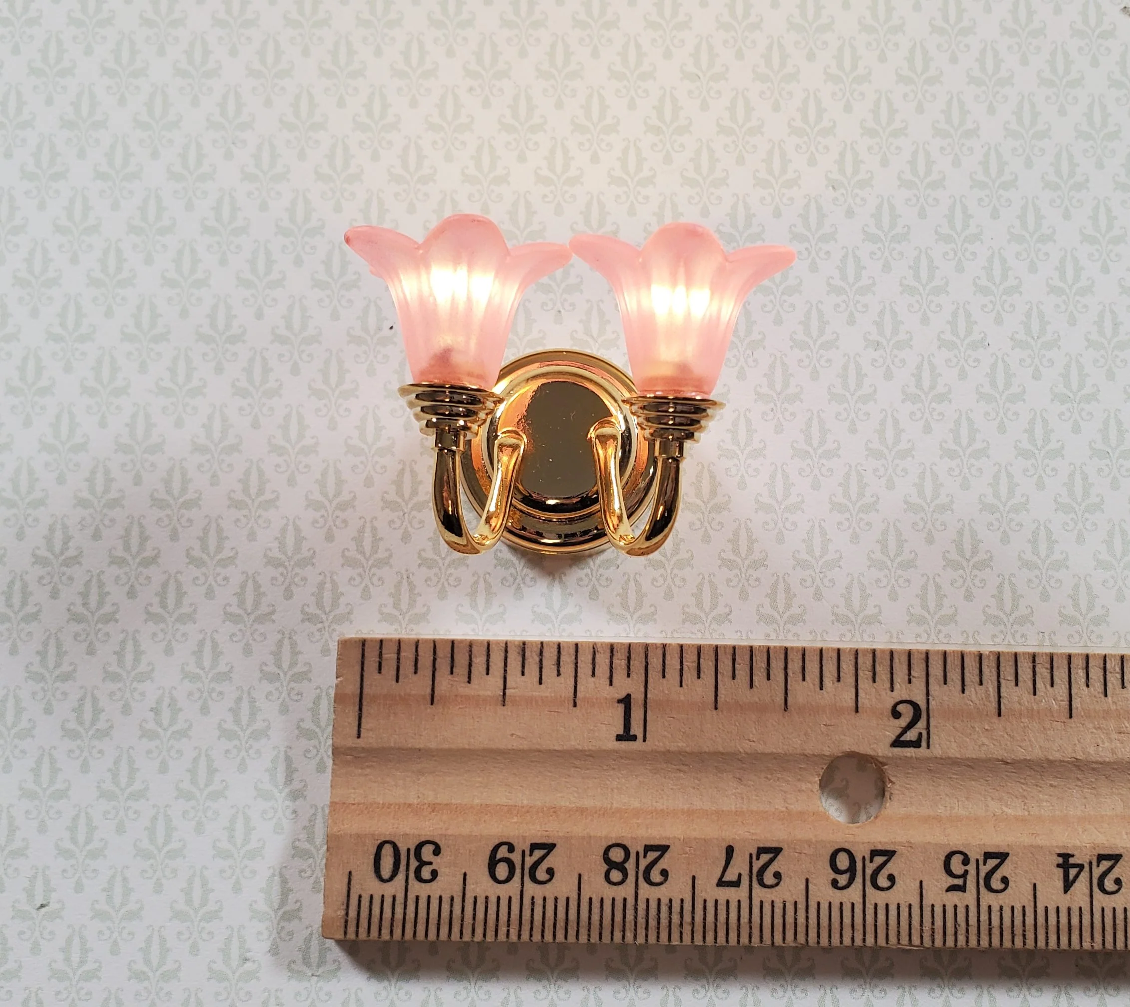 Dollhouse Wall Sconce Pink Flower Shades with Wand 1:12 Miniature Battery Lamp - Image 5
