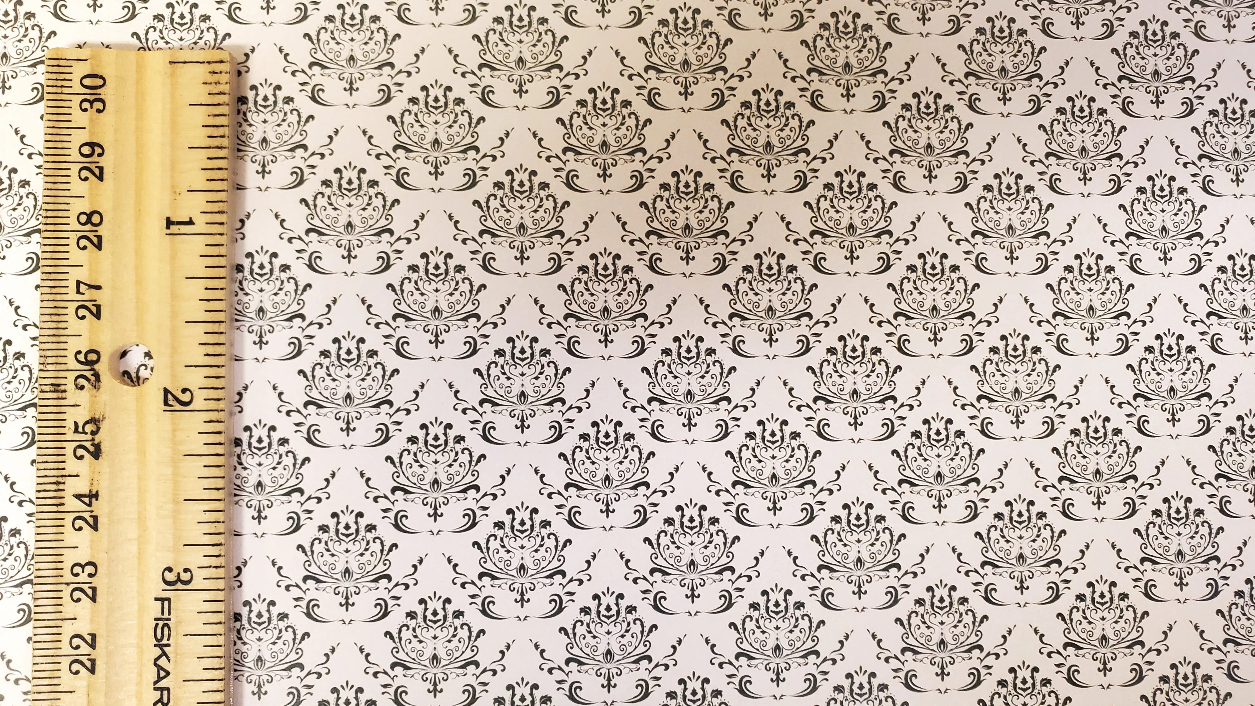 Dollhouse Wallpaper Beige Dark Green Damask 3 Sheets 1:12 Scale Miniature - Image 3