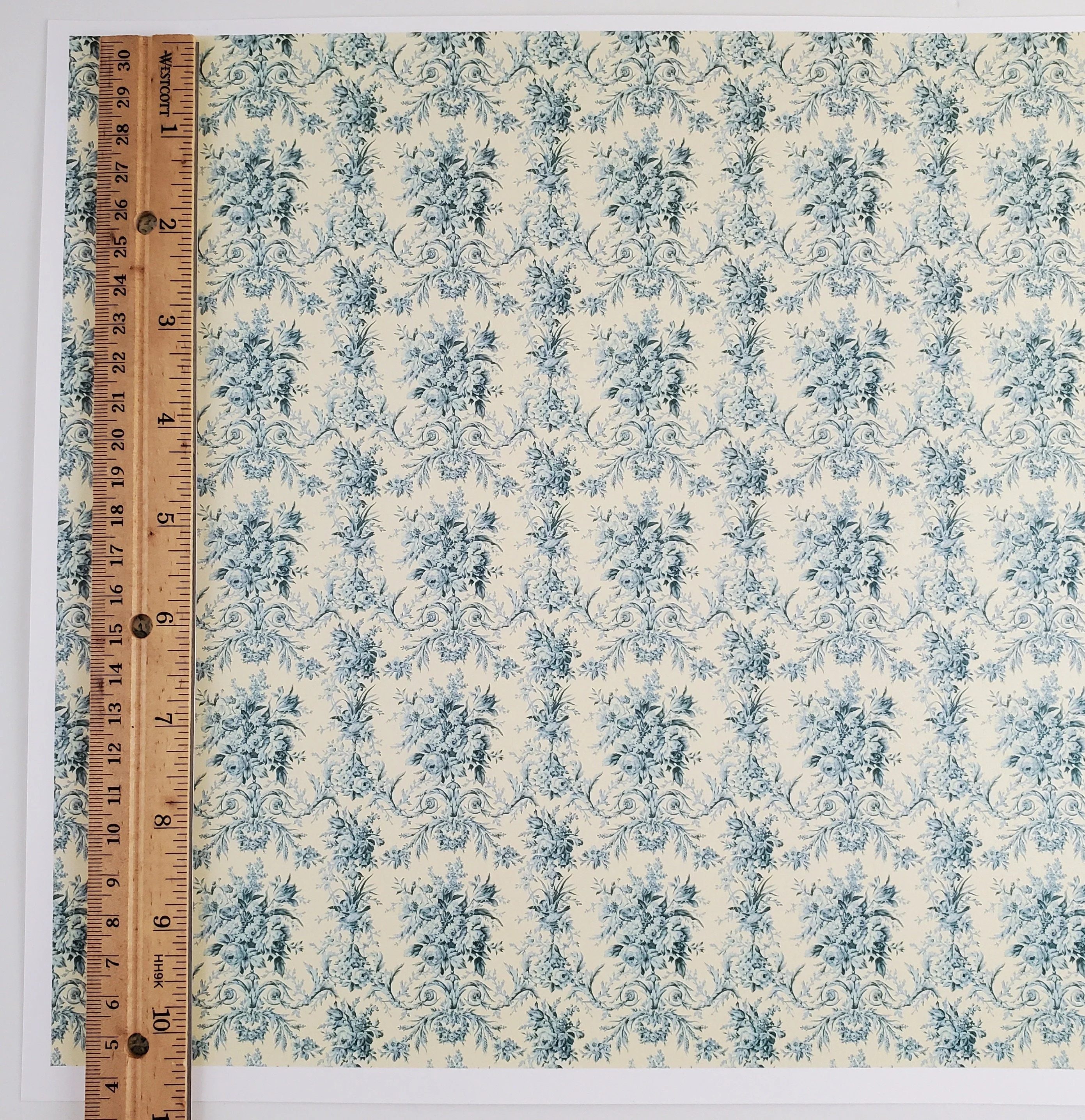 Dollhouse Wallpaper Blue & Cream Floral "French Rose Tapestry" 1:12 Scale Itsy Bitsy Mini - Image 3