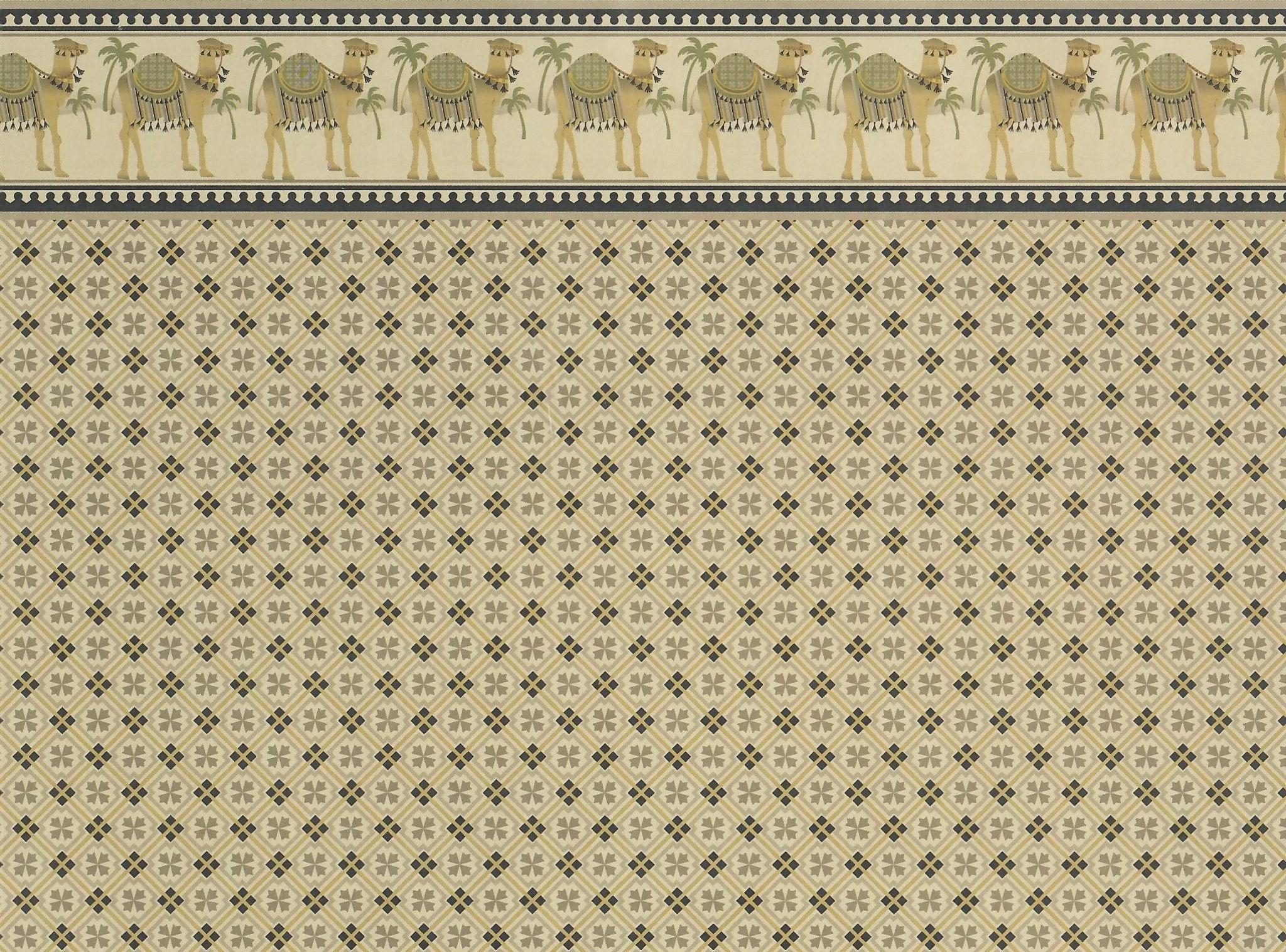 Dollhouse Wallpaper Brodnax "Camel Caravan" Brown Black Tan 1:12 Scale Miniature