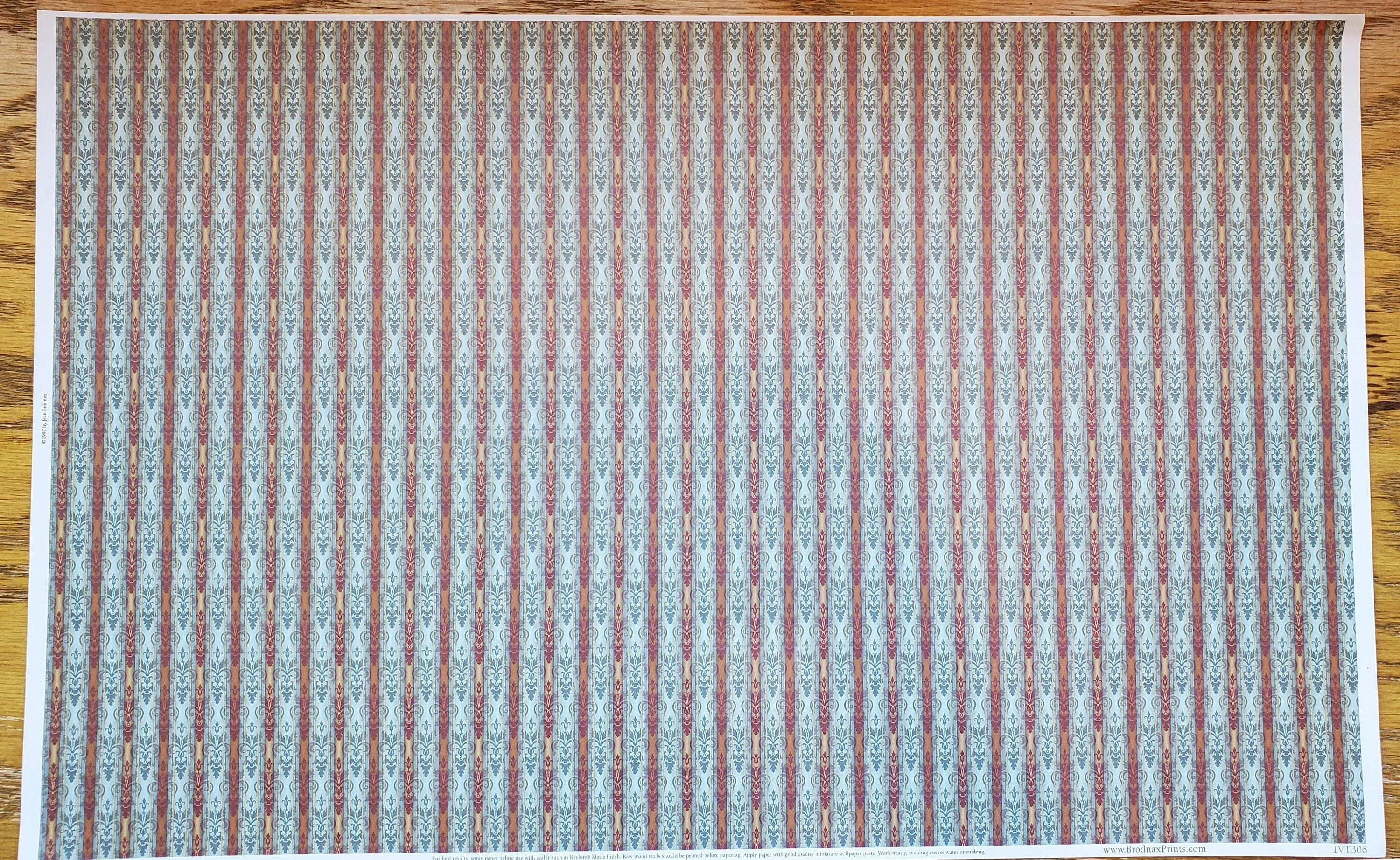 Dollhouse Wallpaper Brodnax Irisé Victorian Blue Maroon Gold 1:12 Scale - Image 3
