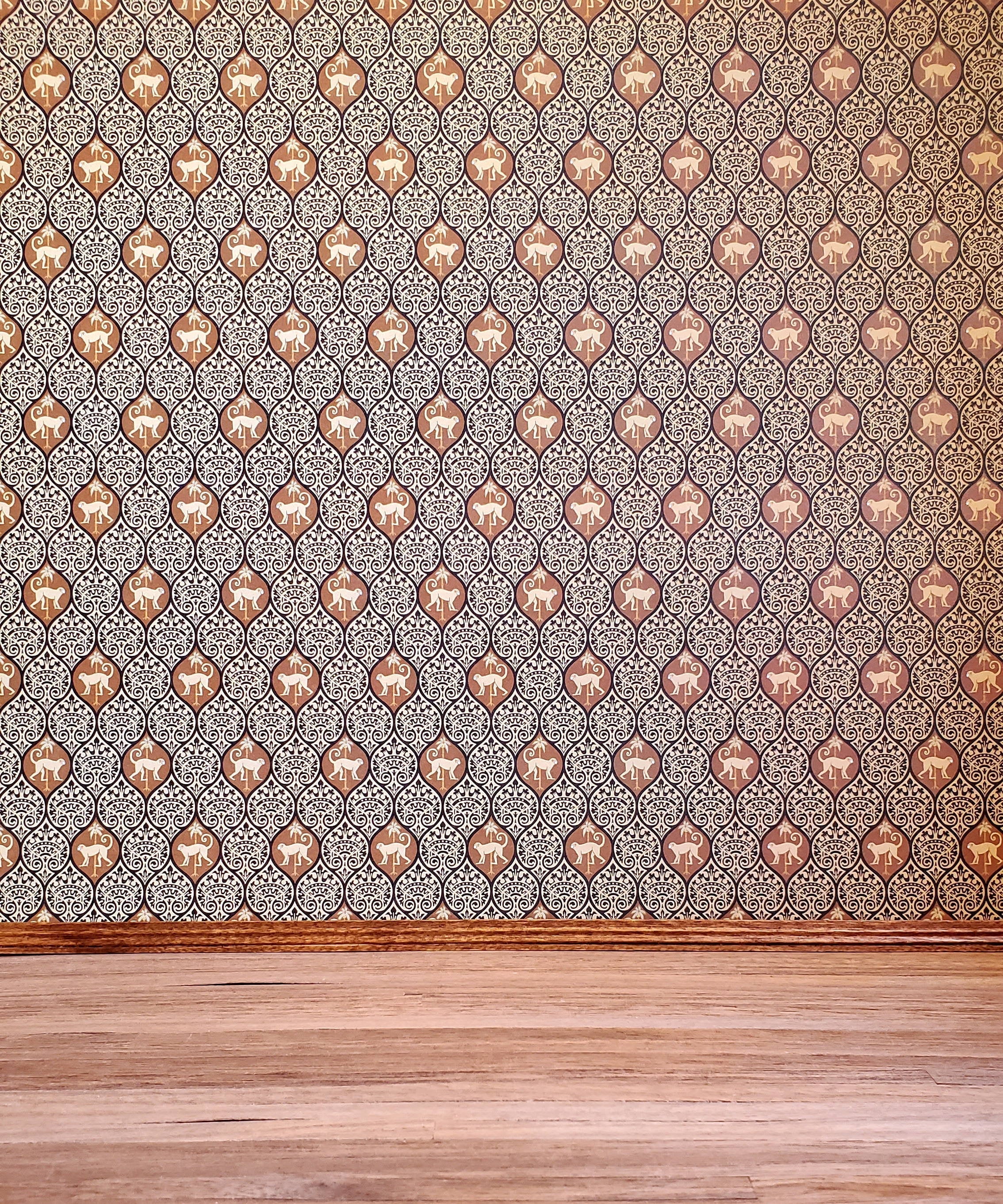 Dollhouse Wallpaper Brodnax "Monkeys" Brown Black Tan 1:12 Scale Miniature - Image 2