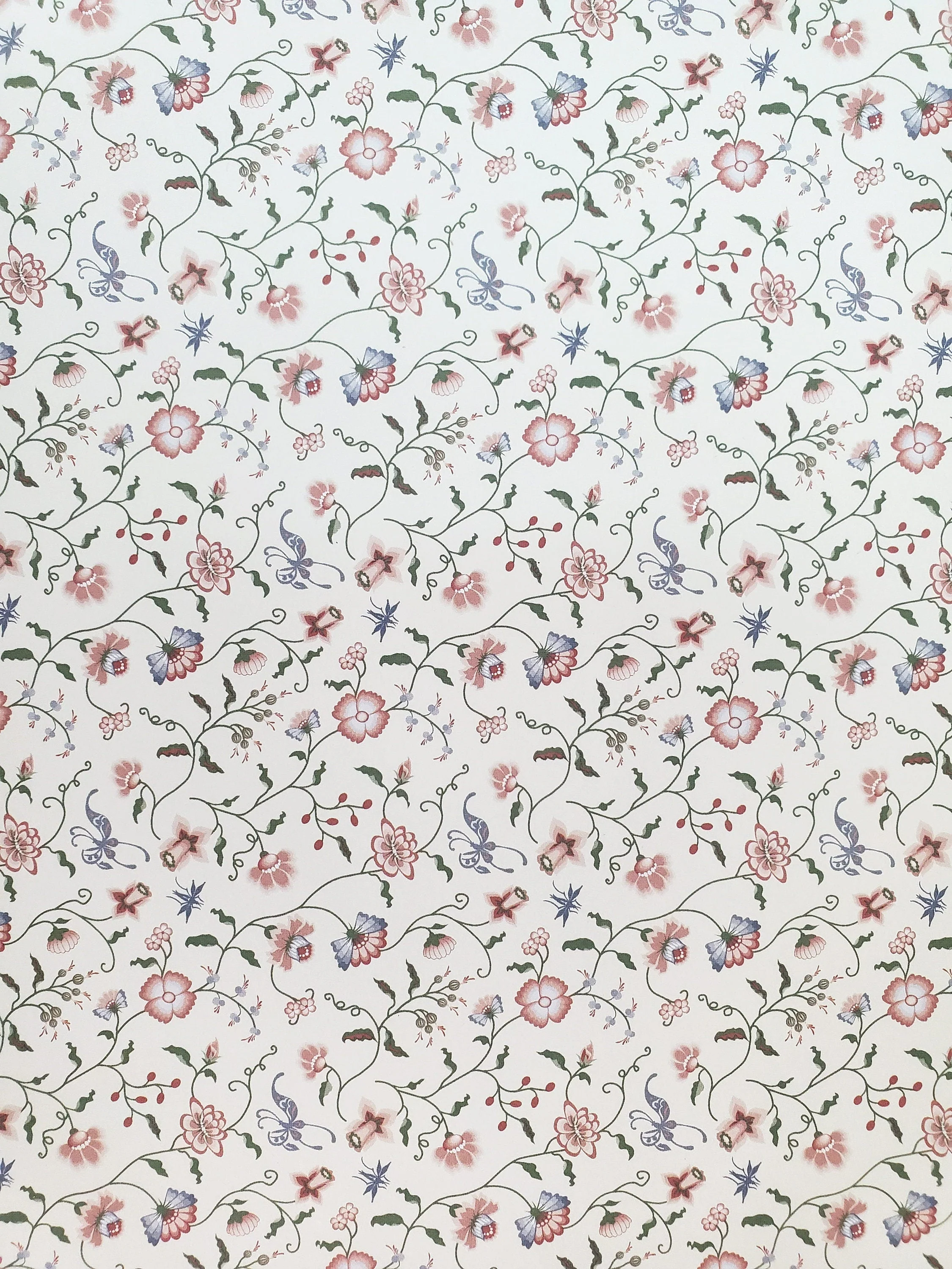 Dollhouse Wallpaper Brodnax "Papillon Blueberry" Pink Blue Floral 1:12 Scale Miniature French Country