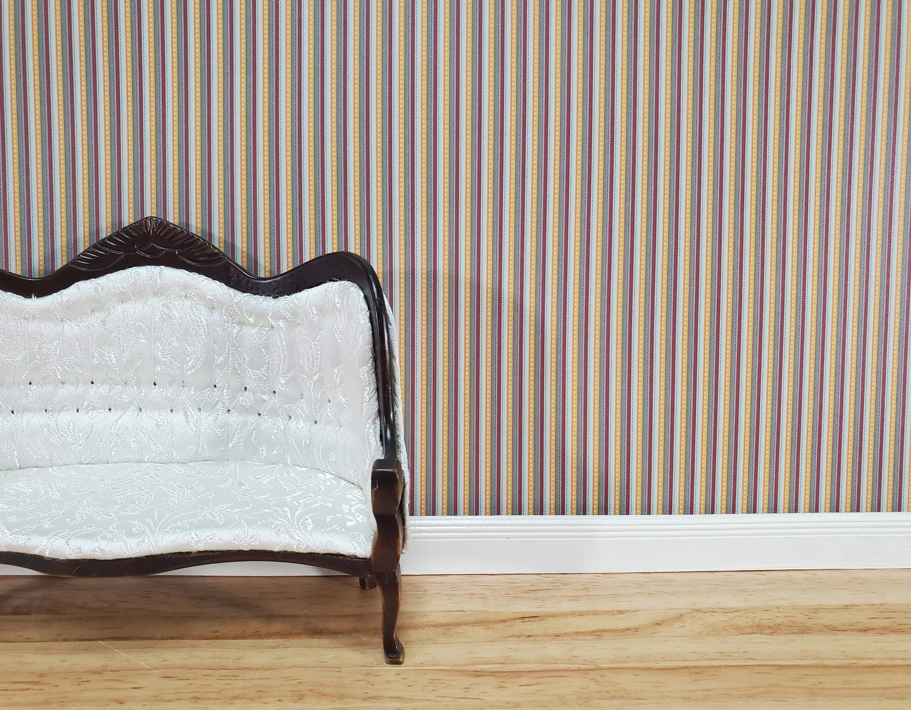 Dollhouse Wallpaper Brodnax Stripes Maroon Blue Gold "Patina" 1:12 Scale Miniature - Image 4