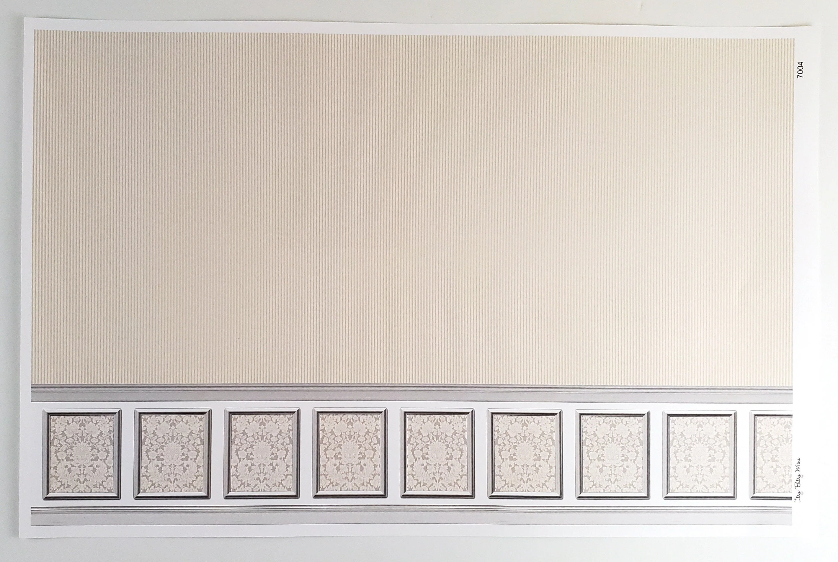 Dollhouse Wallpaper Cream & Gray Narrows Stripes with Paneling 1:12 Scale Itsy Bitsy 7004 - Image 2