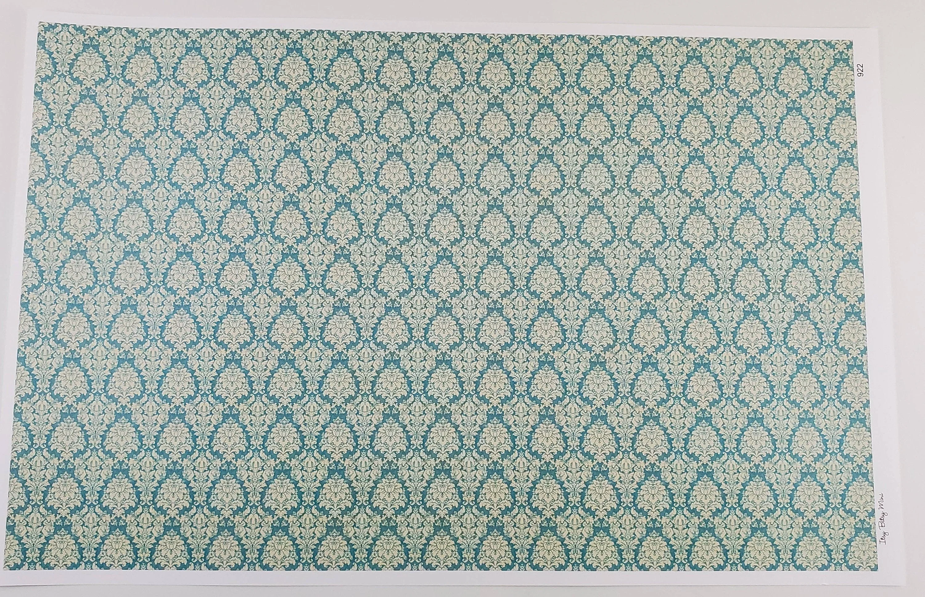 Dollhouse Wallpaper Damask Blue/Green Cream Victorian 1:12 Scale Itsy Bitsy Miniatures - Image 2