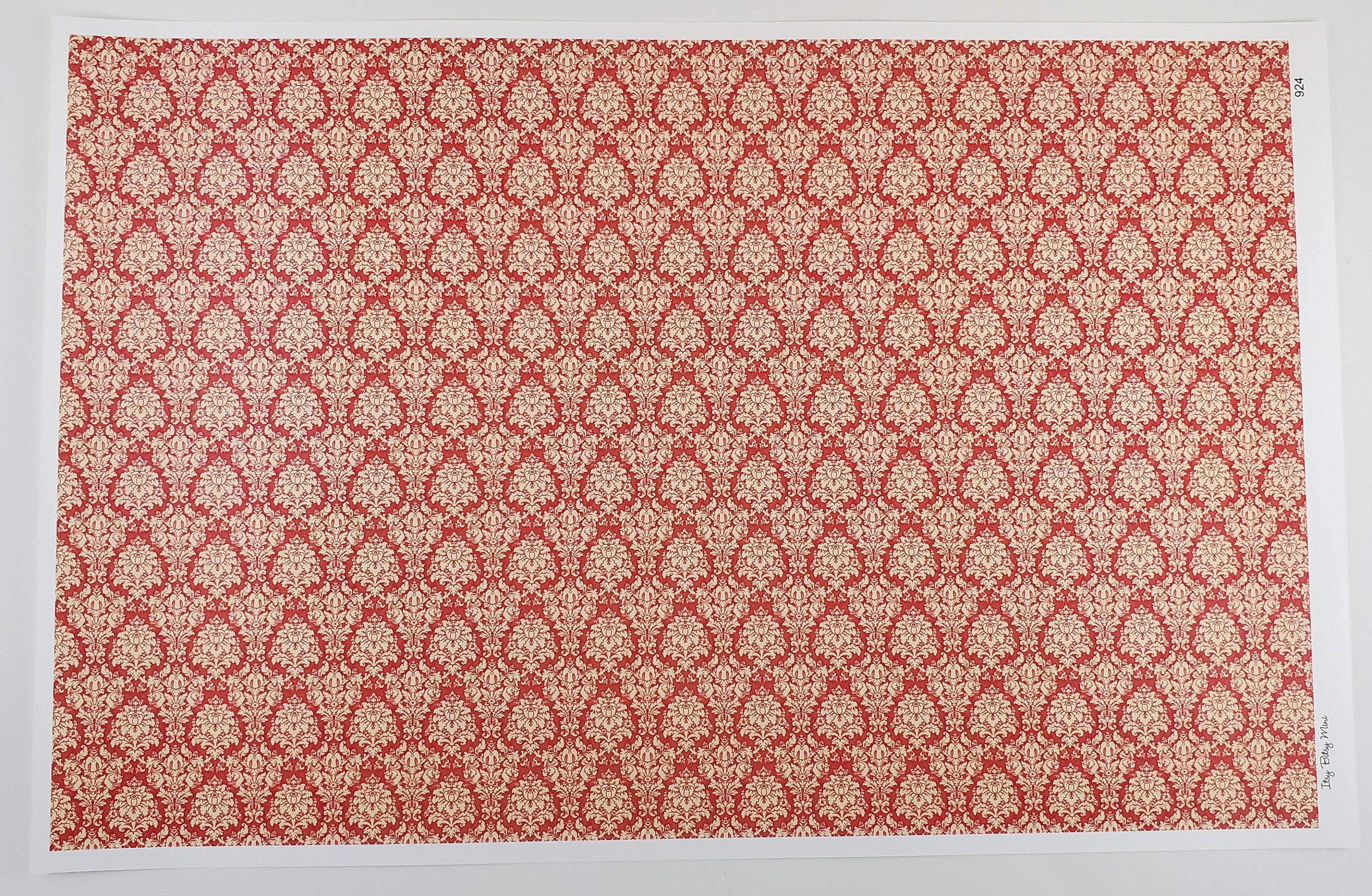 Dollhouse Wallpaper Damask Red/Coral & Cream Victorian 1:12 Scale Itsy Bitsy Miniatures - Image 2