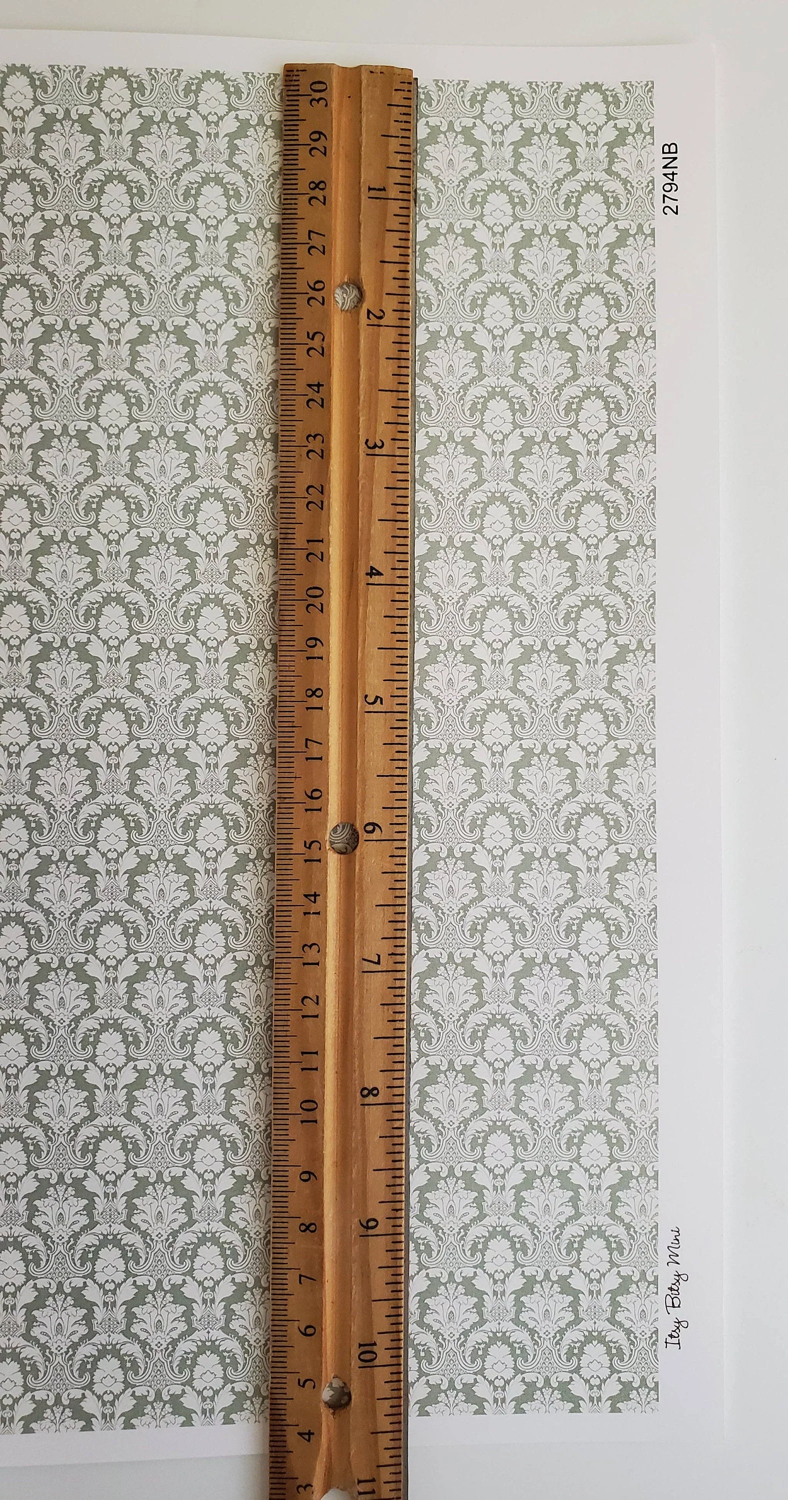 Dollhouse Wallpaper Damask Sage Green & White 1:12 Scale Itsy Bitsy 2794NB - Image 4