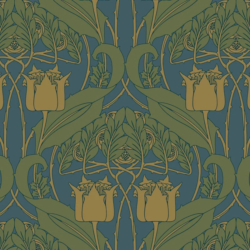 Dollhouse Wallpaper Entwisle Blue Art Nouveau Bradbury & Bradbury 1:12 Scale
